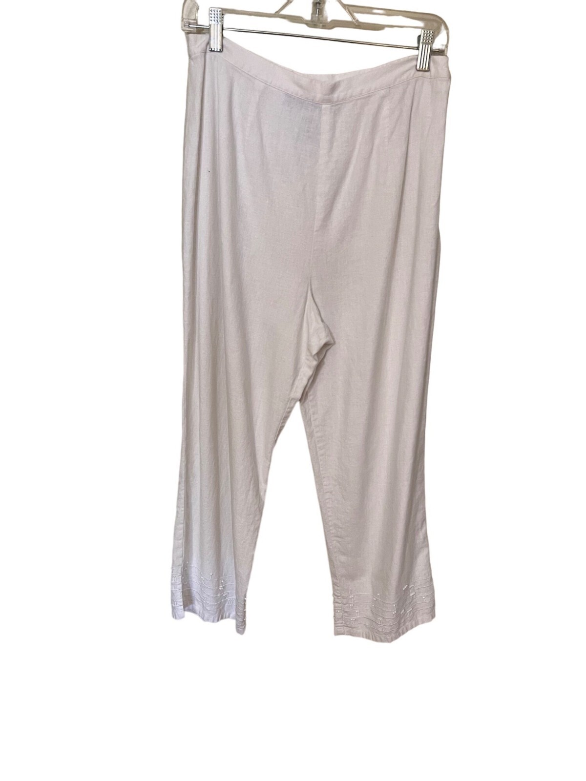 Sag Harbor Womens Linen Blend White Cropped Pants Size 14 Beachy Boho Lagenlook