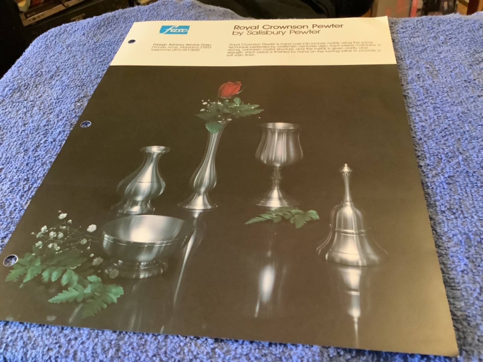 FOREIGN ADVISORY SERVICE CORP. ROYAL CROWNSON PEWTER BY SALISBURY PEWTER SHEET