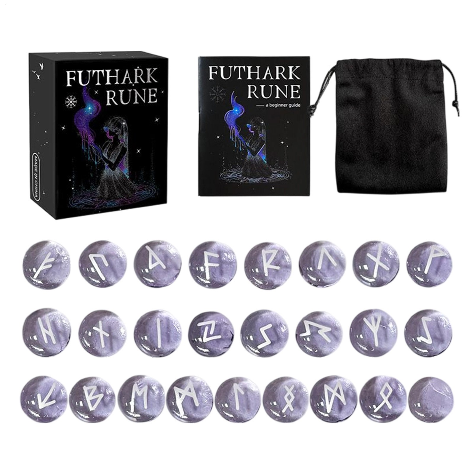 25* Purple Glaze Rune Spiritual Divination Tools Luen Talisman Stone Meditation