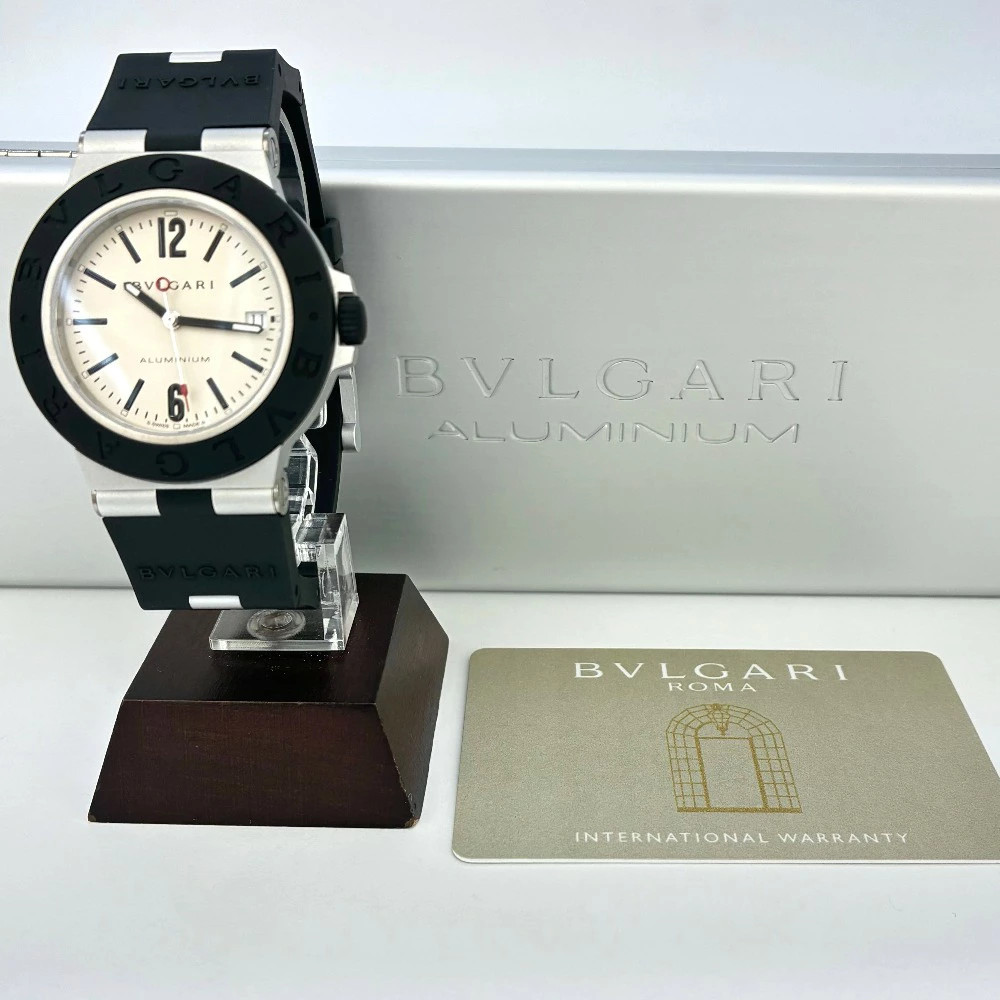 Bvlgari Aluminum 103382 Rubber Strap Cream Dial Caliber B77 Automatic Men Watch