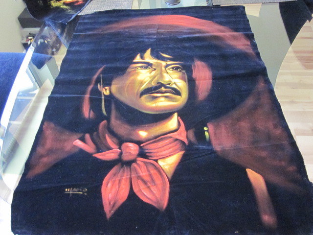 VINTAGE MEXICAN BANDITO HAND PAINTED TAPESTRY 1971 Oil on Velvet Unframed