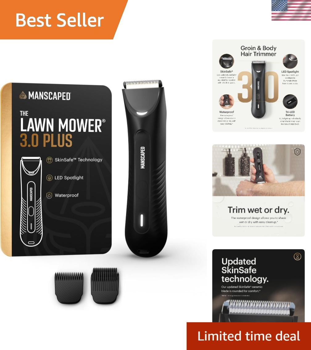 SkinSafe Men’s Hair Trimmer: Waterproof Groin & Body Groomer, Tuxedo Black