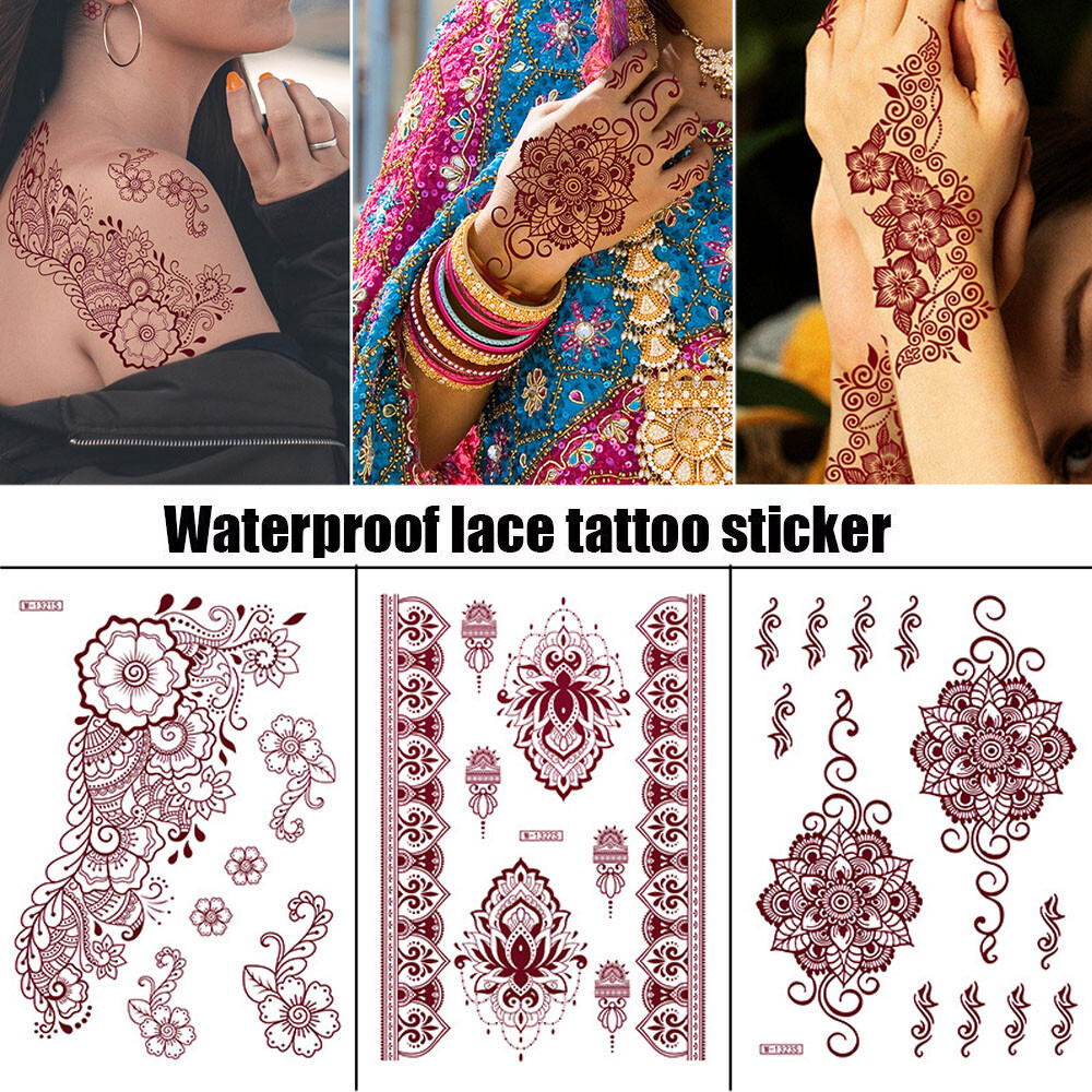 Lace Waterproof Temporary Tattoo Henna Stickers Fake Tattoos Body Hand Arm Art +