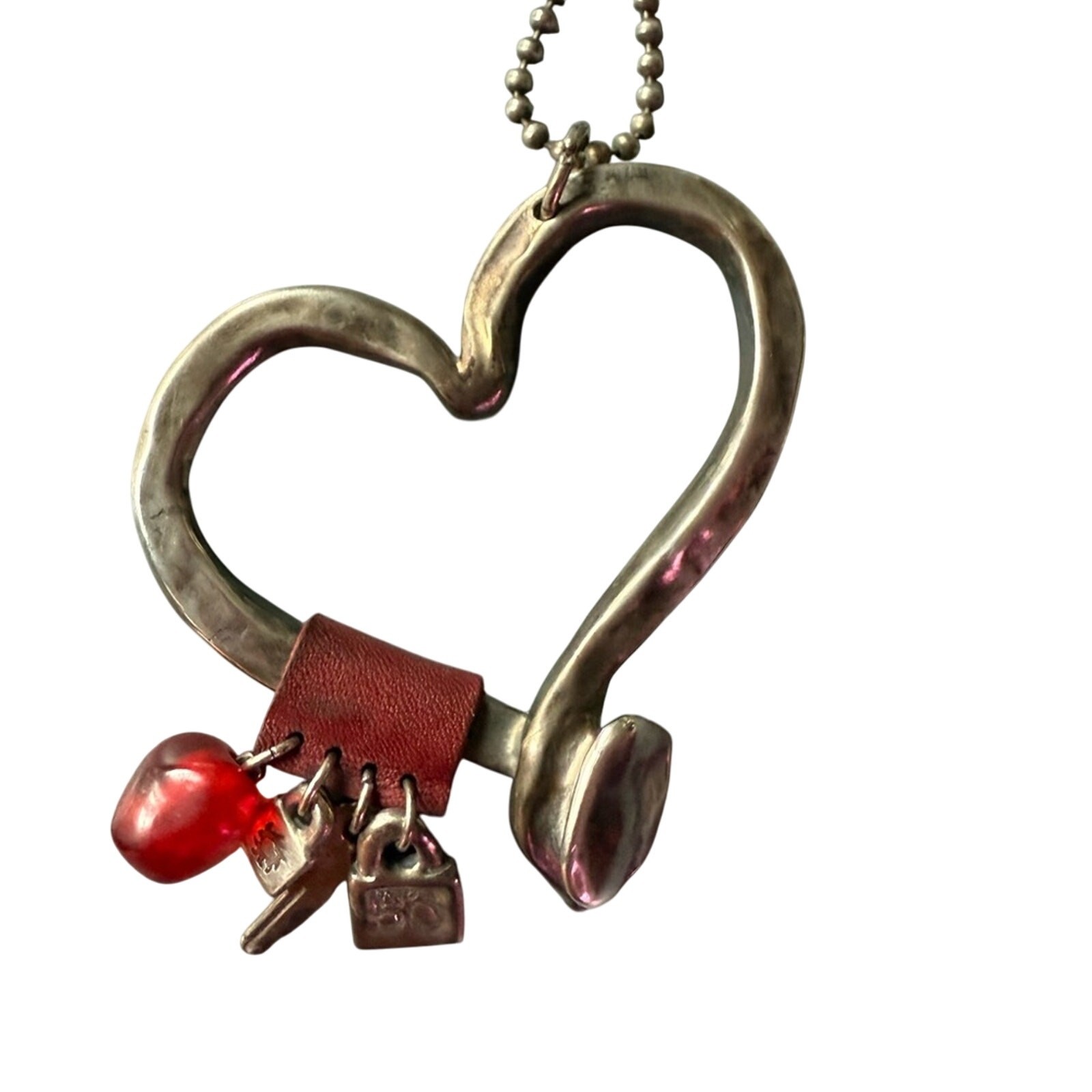 Uno de 50 Thick Nail Heart Charms Long Beaded Necklace Vintage