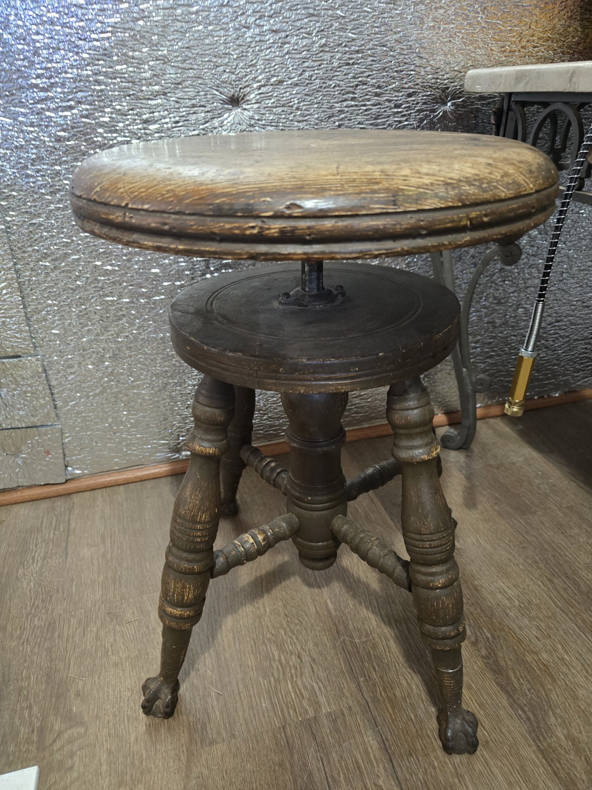 antique wooden piano stool J.W. JENKINS Son Rare Claw Glass Ball Feet very solid