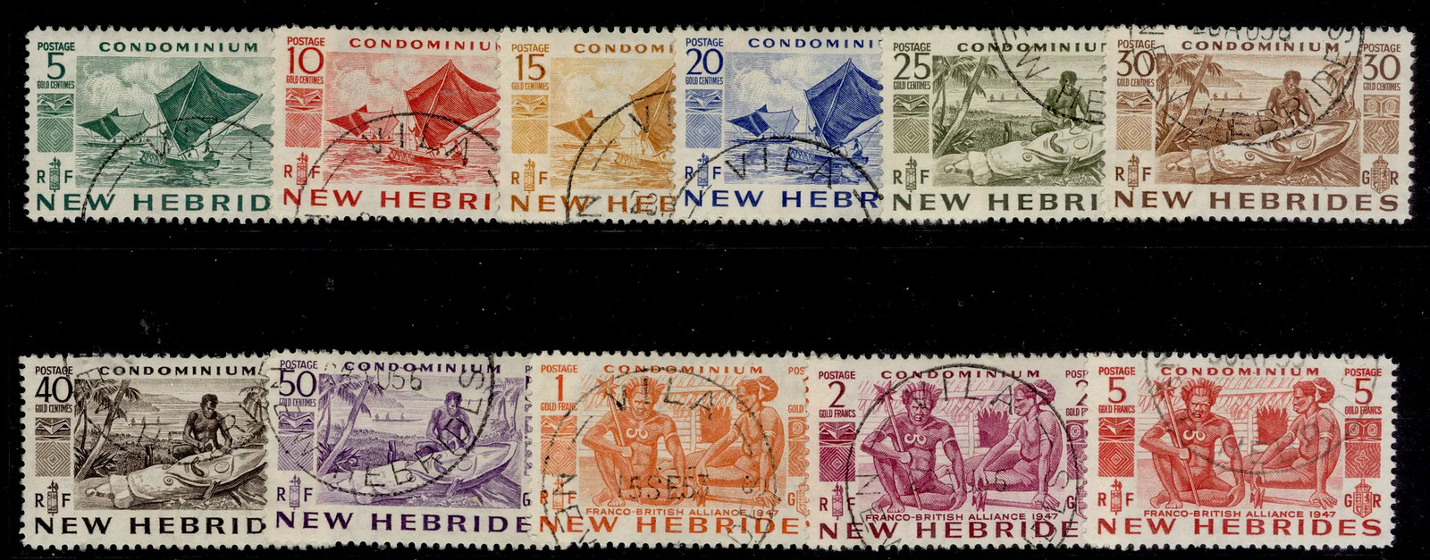 NEW HEBRIDES QEII SG68-78, 1953 complete set, FINE USED. Cat £42.