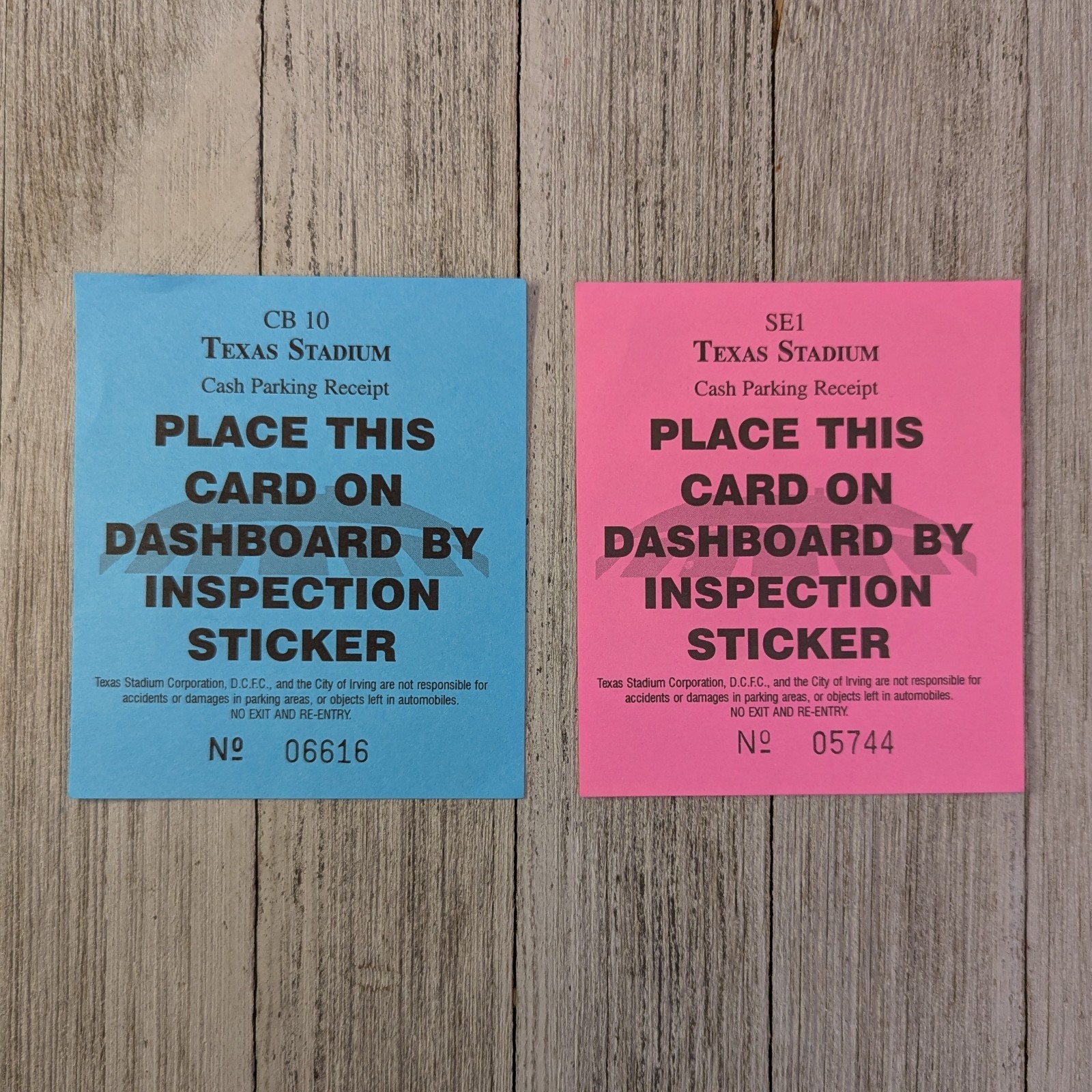 Dallas Cowboys Texas Stadium (2) Parking Tickets Cash Parking Receipt 90's