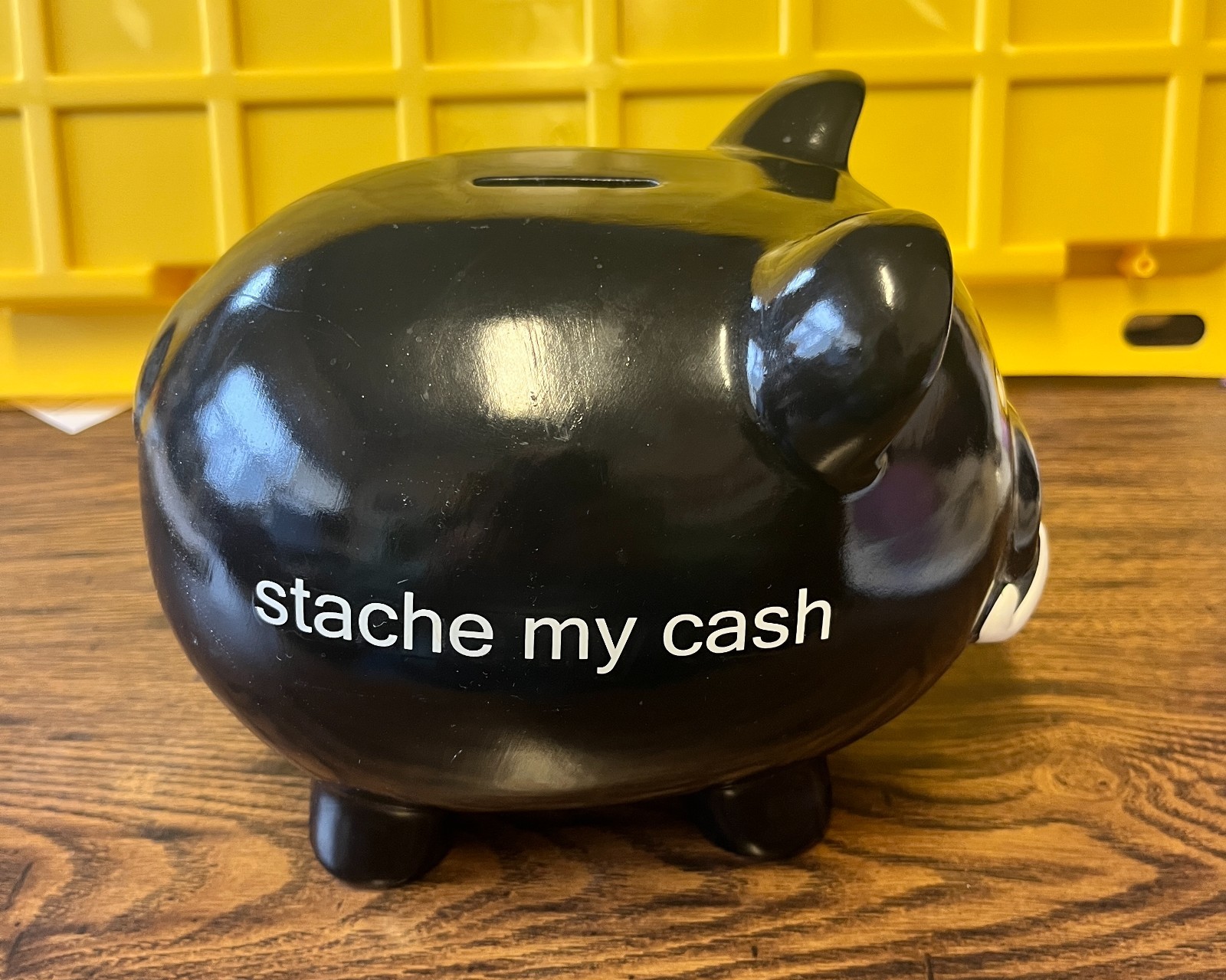 Target "Stache My Cash " Black/White Ceramic Piggy Bank