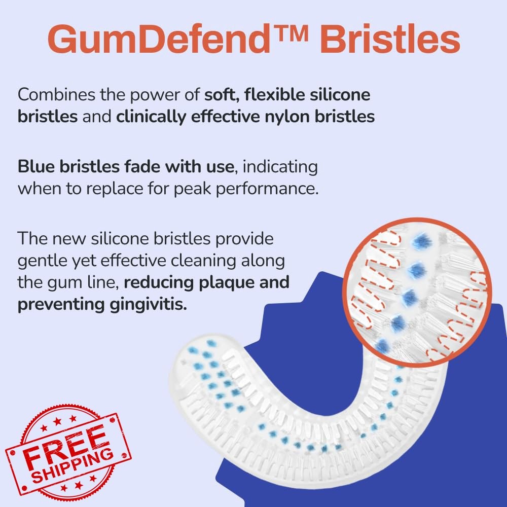 autobrush Kids U-Shaped Electric Toothbrush, Ages 6-8, Hippo, LED Music