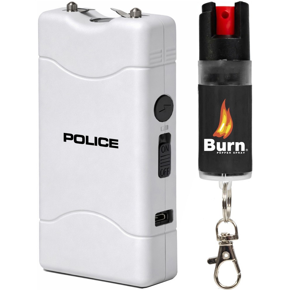 Mini Stun Gun Pepper Spray Combo for Self Defense Rechargeable w/ LED Flashlight