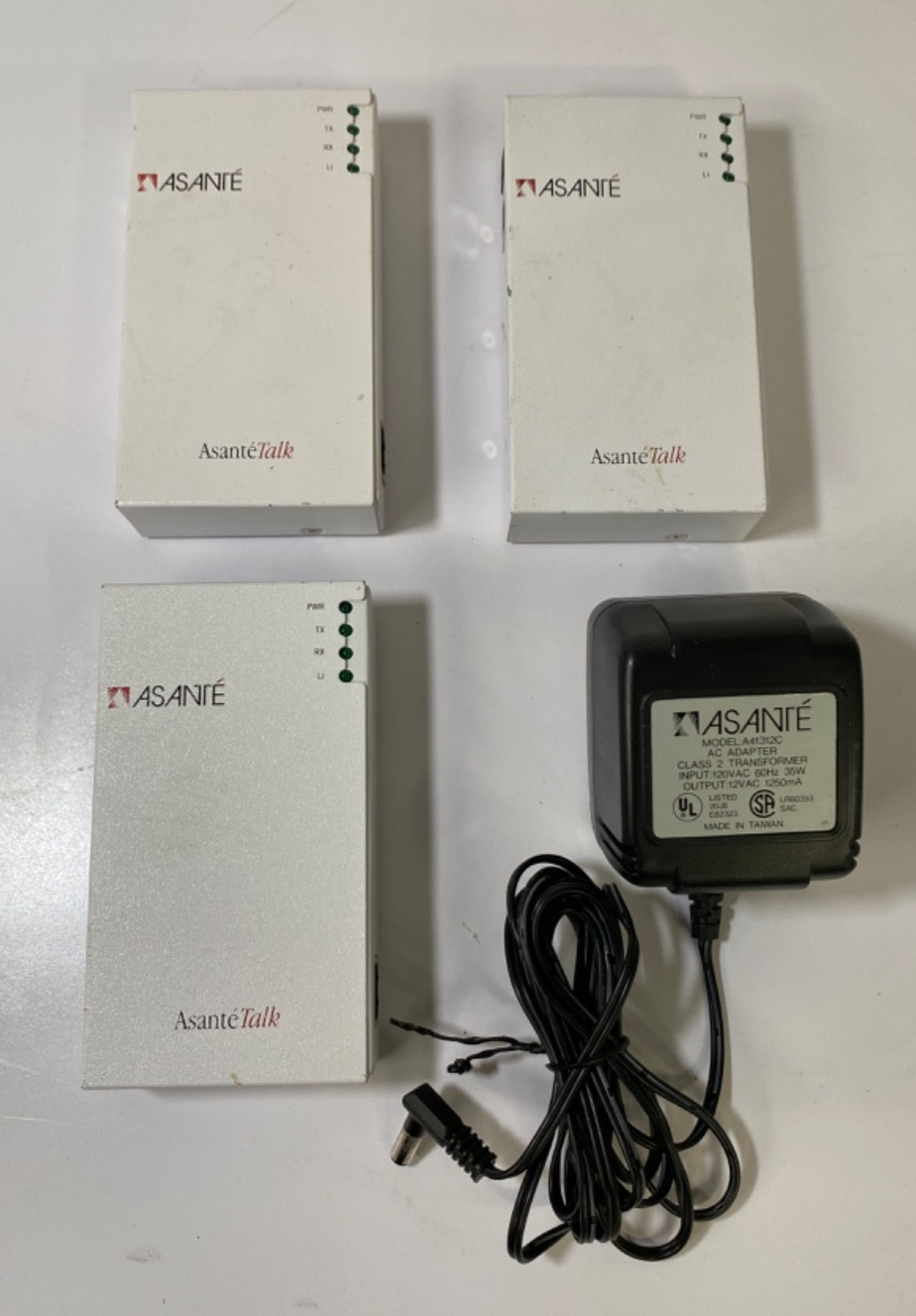 LOT of 3 AsanteTalk, AC Adapter - LocalTalk Bridge Asante for Mac - POWER TESTED