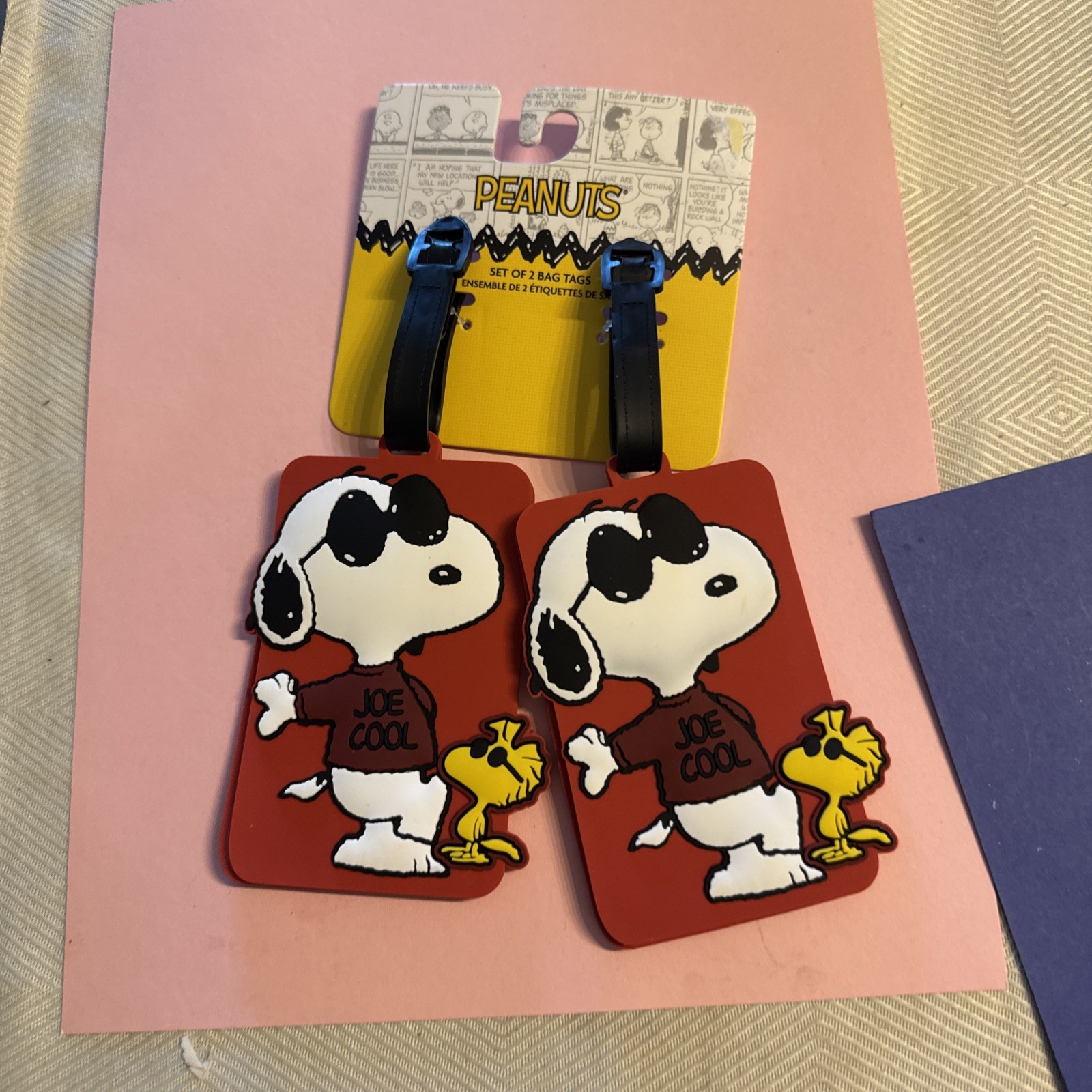 Peanuts New 2025 Set of 2 Snoopy Joe Cool Travel Bag Tags Red/White 