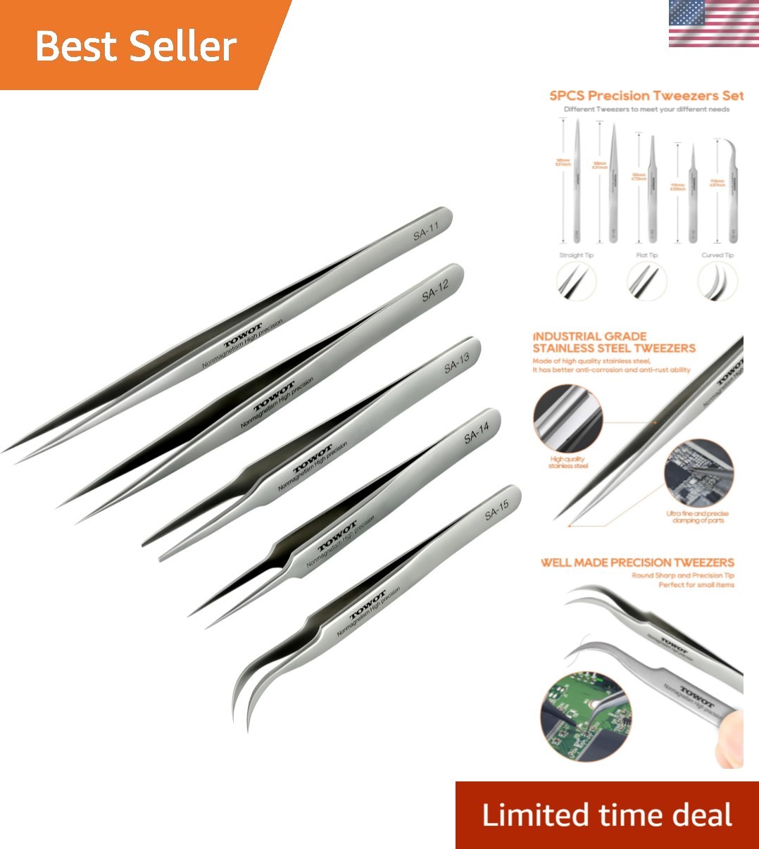 Portable Heat Resistant Tweezers Set - 5 Curved Precision Tools for DIY Projects