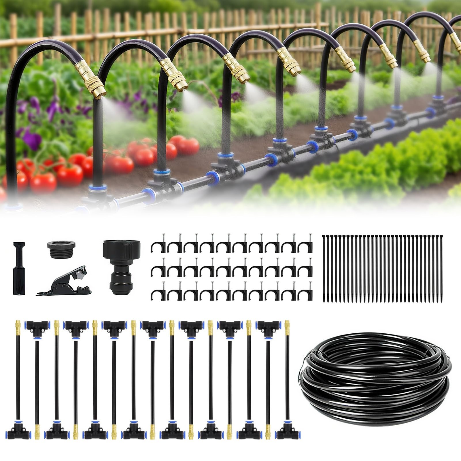 Automatic Drip Irrigation Kit  50FT with ToolFree Quick Connectors, 15 Copper...
