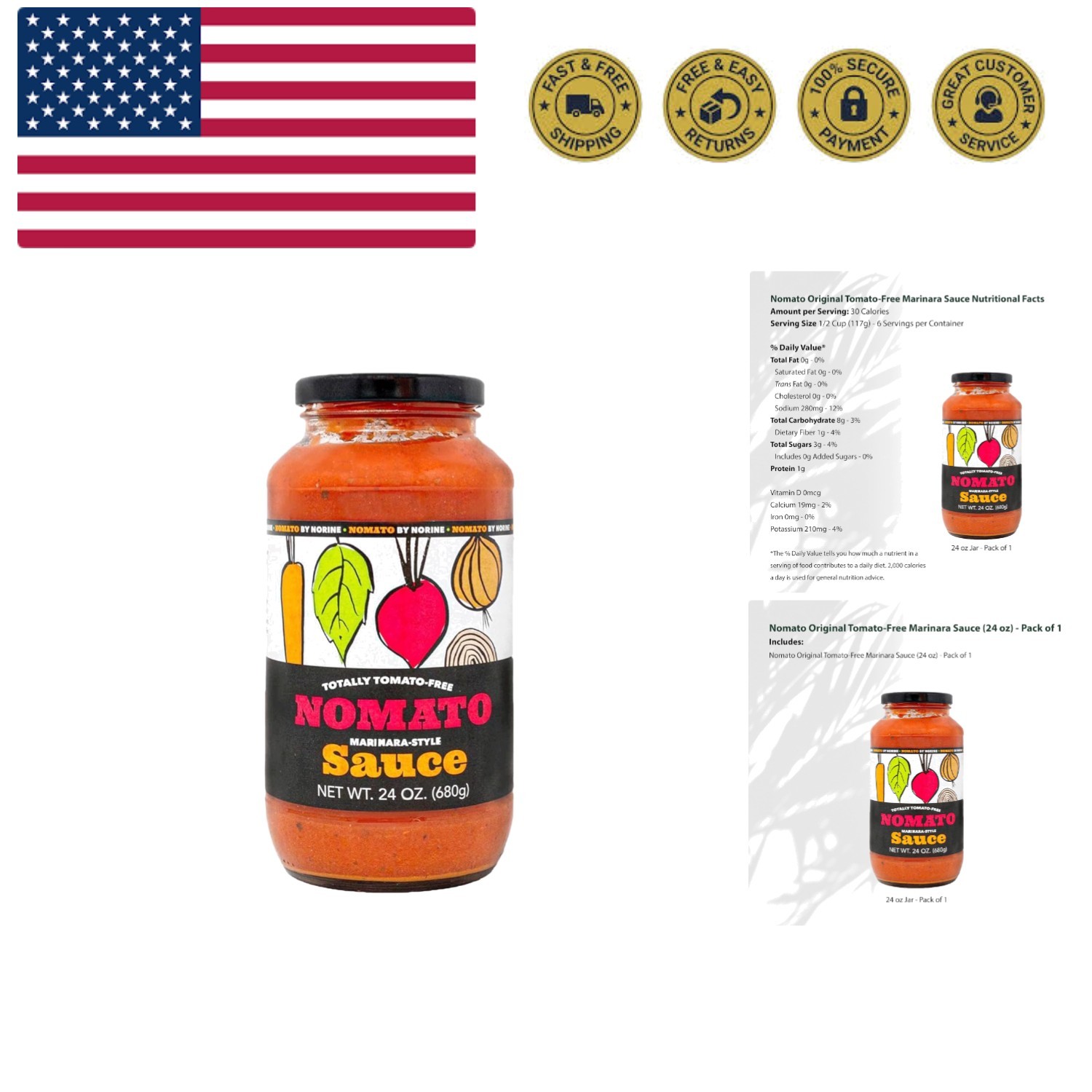 1 Pack of  Tomato Free Marinara Sauce 24 oz - Tomato Free, Gluten Free, Nut F...