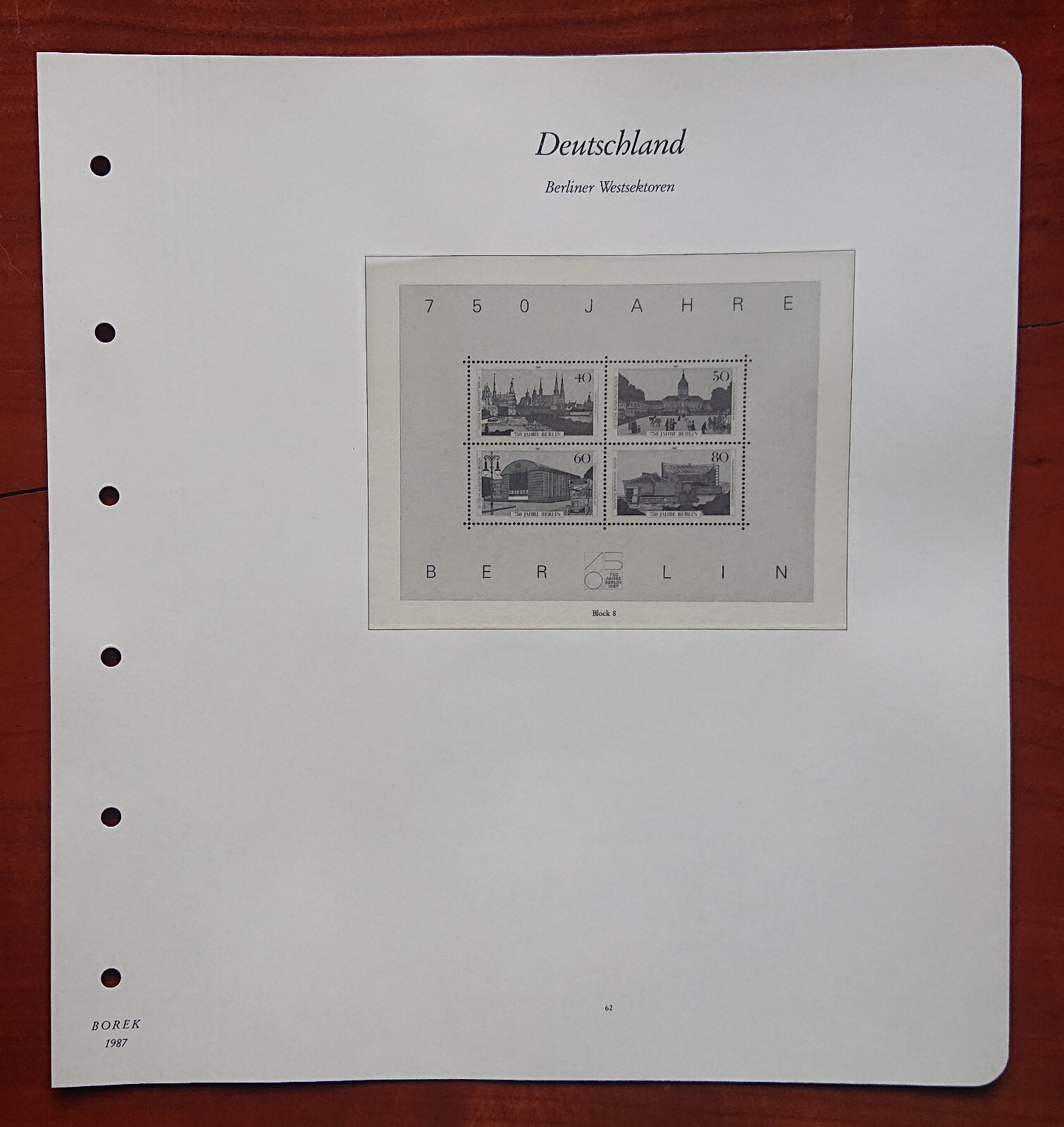 Vordruckblatt Germany Berlin Westsektoren 750 Years Berlin Borek 1987 S.S.62