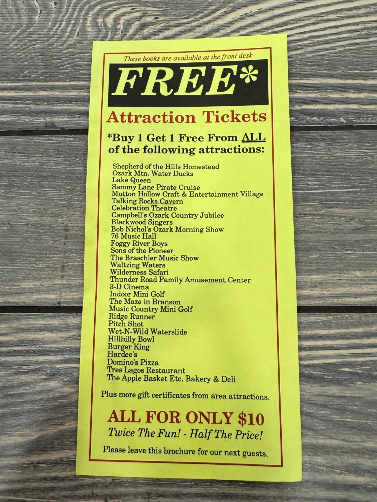 Free Attraction Tickets Brochure For Various Locations & Activities