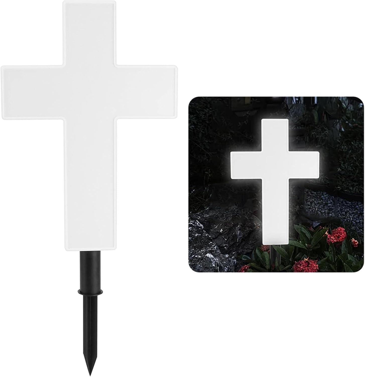 Solar Lighted Cross Grave Lighted White Garden Cross Stake Decor for Home