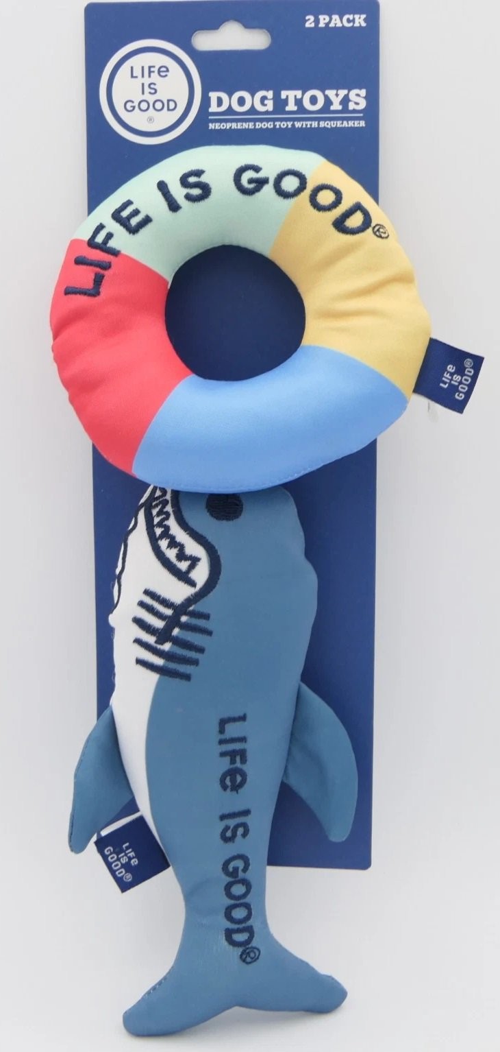 Life Is Good Shark & Life Ring Neopene Plush Dog Toys w/ Squeaker & Crinkle