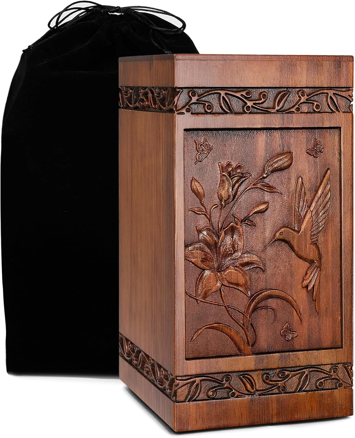 Handcrafted Wooden Cremation Urns for Human Ashes Hummingbird Memorials Funeral 