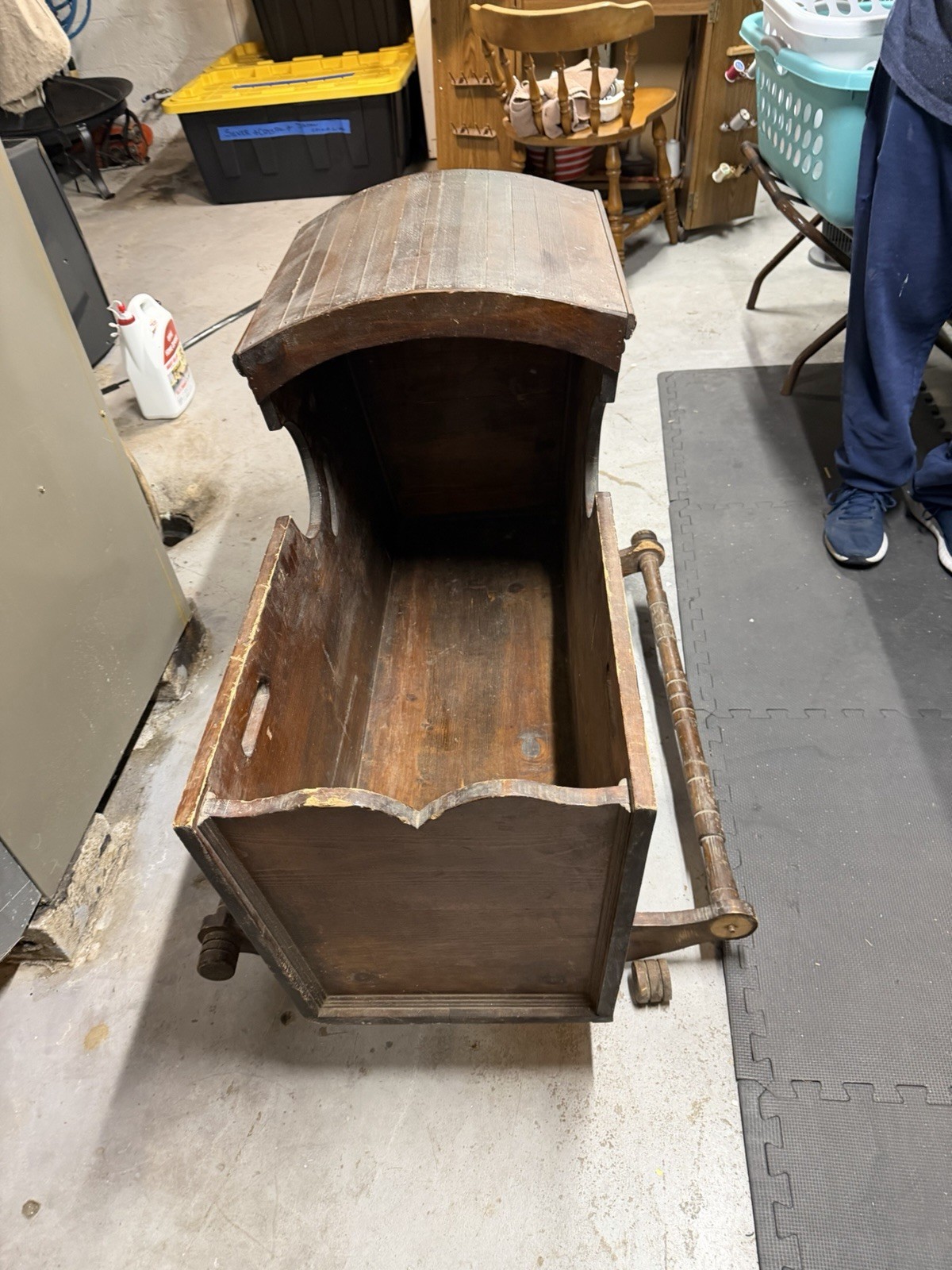 Antique Brown Wooden Hooded Baby Cradle with Rocking Base