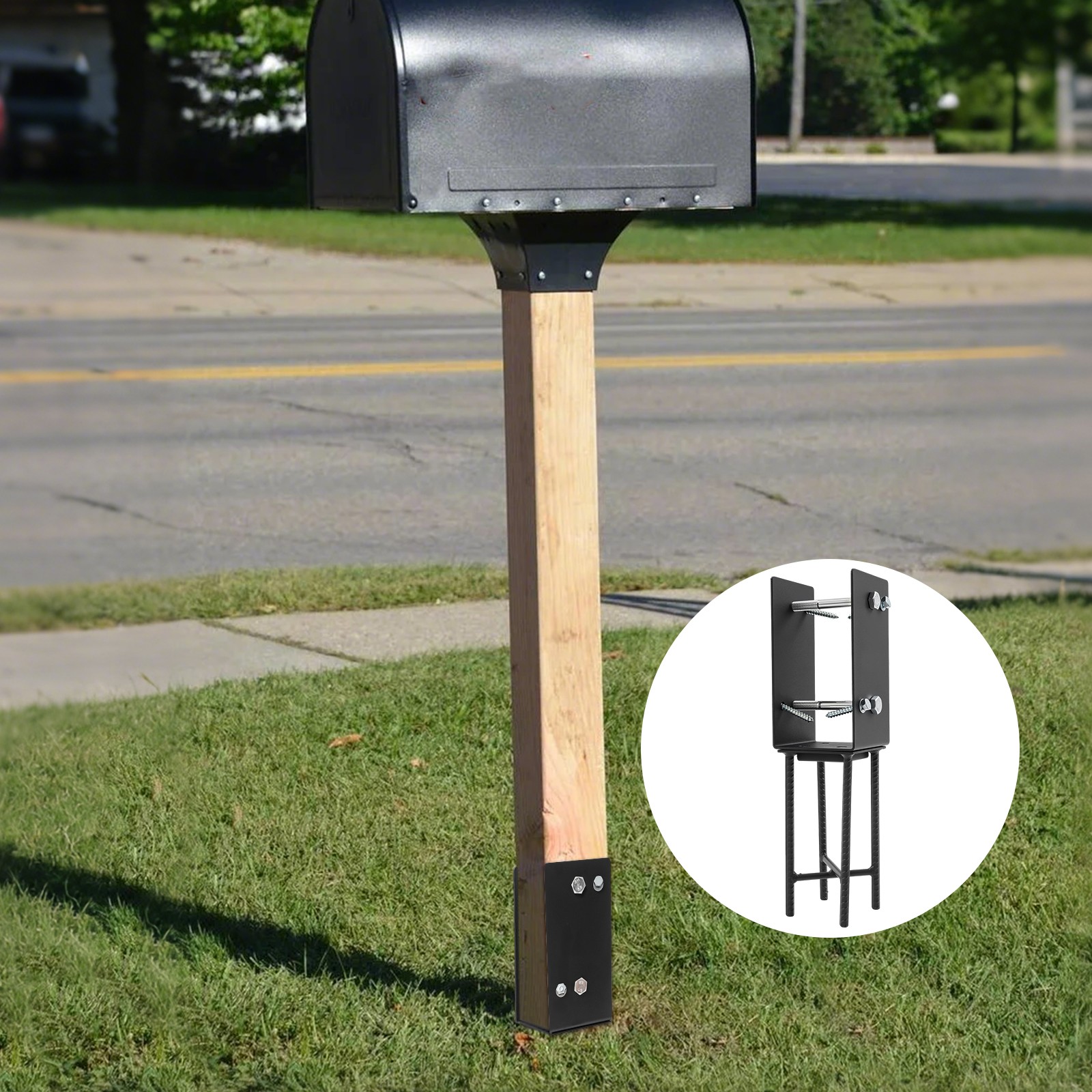 U-Shape Modern Wet Concrete Foundation Post Holder for Fence and Gazebos Black