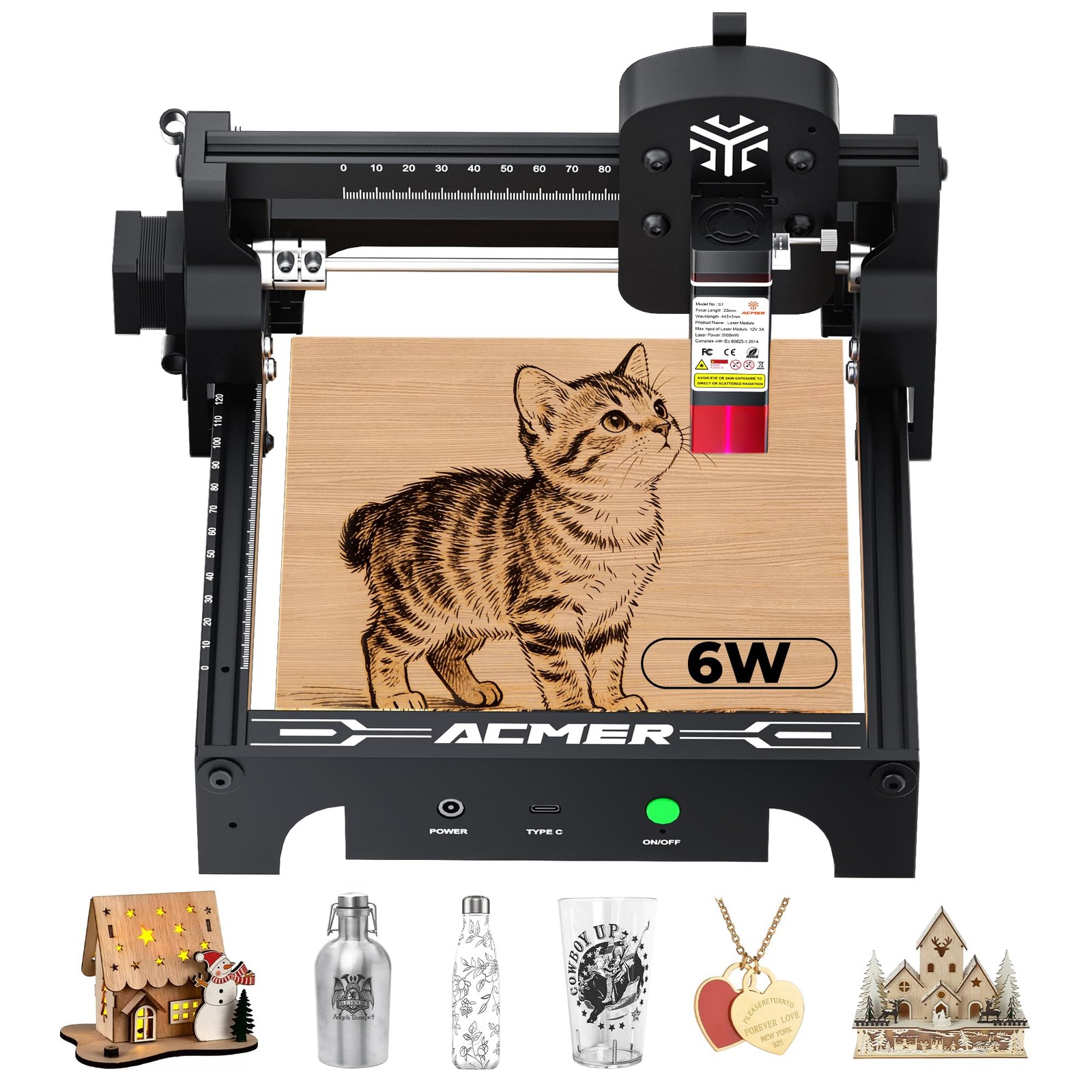 S1 Laser Engraver 6000mW, Compact Desktop Engraving & Cutting Machine for DIY...