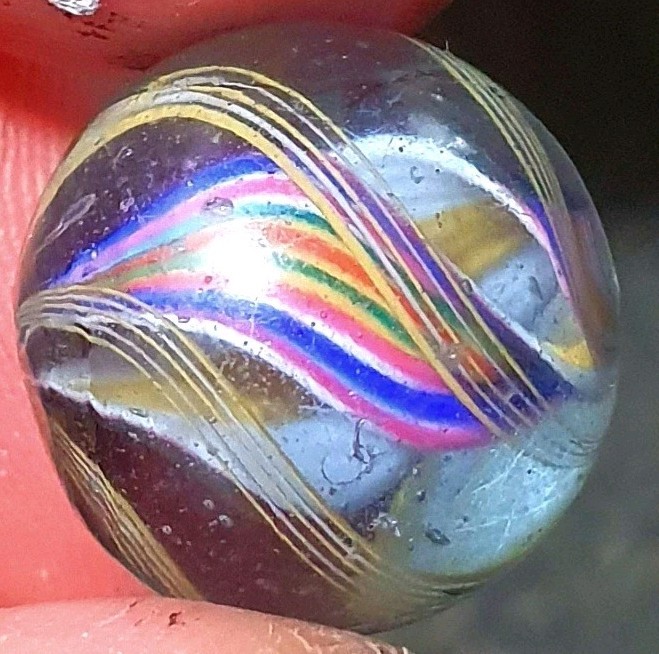 23/32" Gorgeous Rainbow Coloured Double Ribbon German Marbles (GP) NM++++