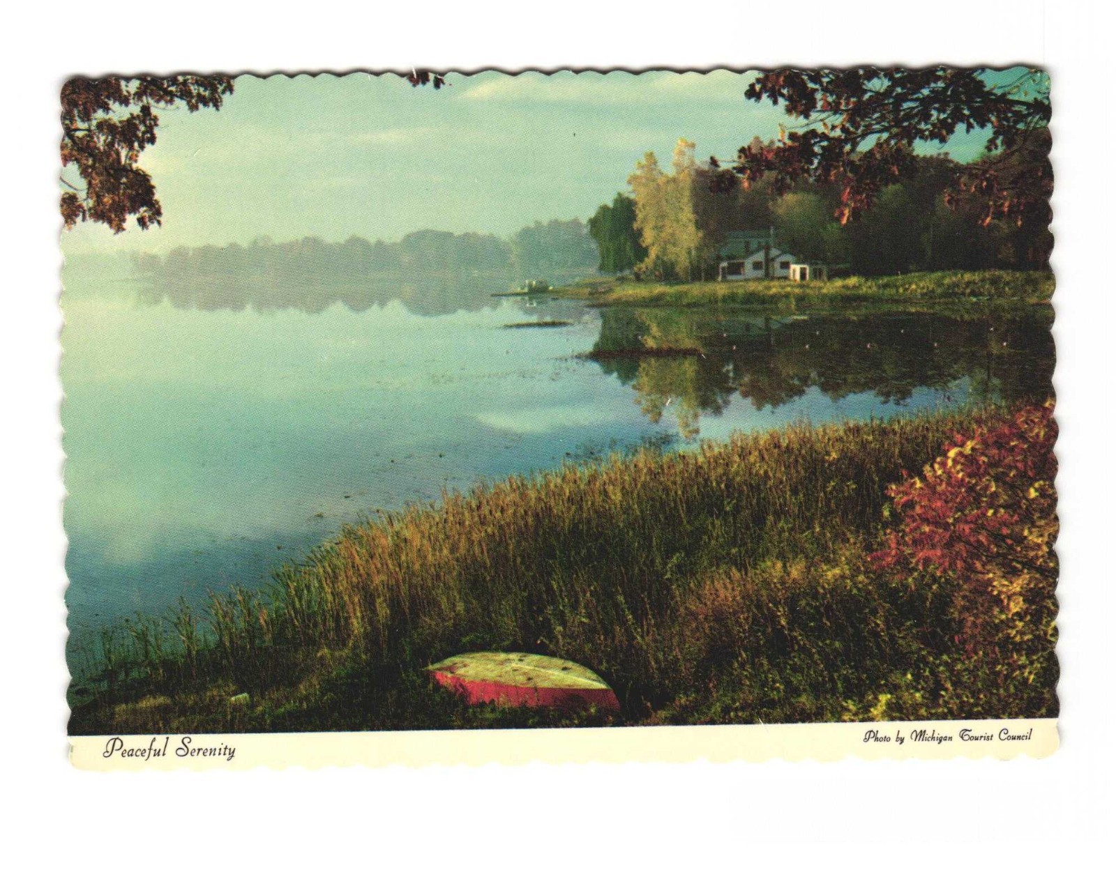 Peaceful serenity calm and hush of a Michigan lake vintage postcard unposted
