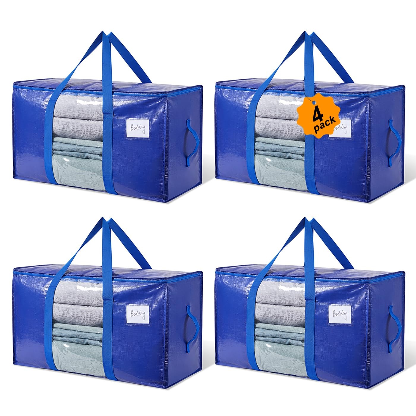 4 Pack Moving Bags Heavy Duty, Large Storage Bags with Visible Window and Zip...