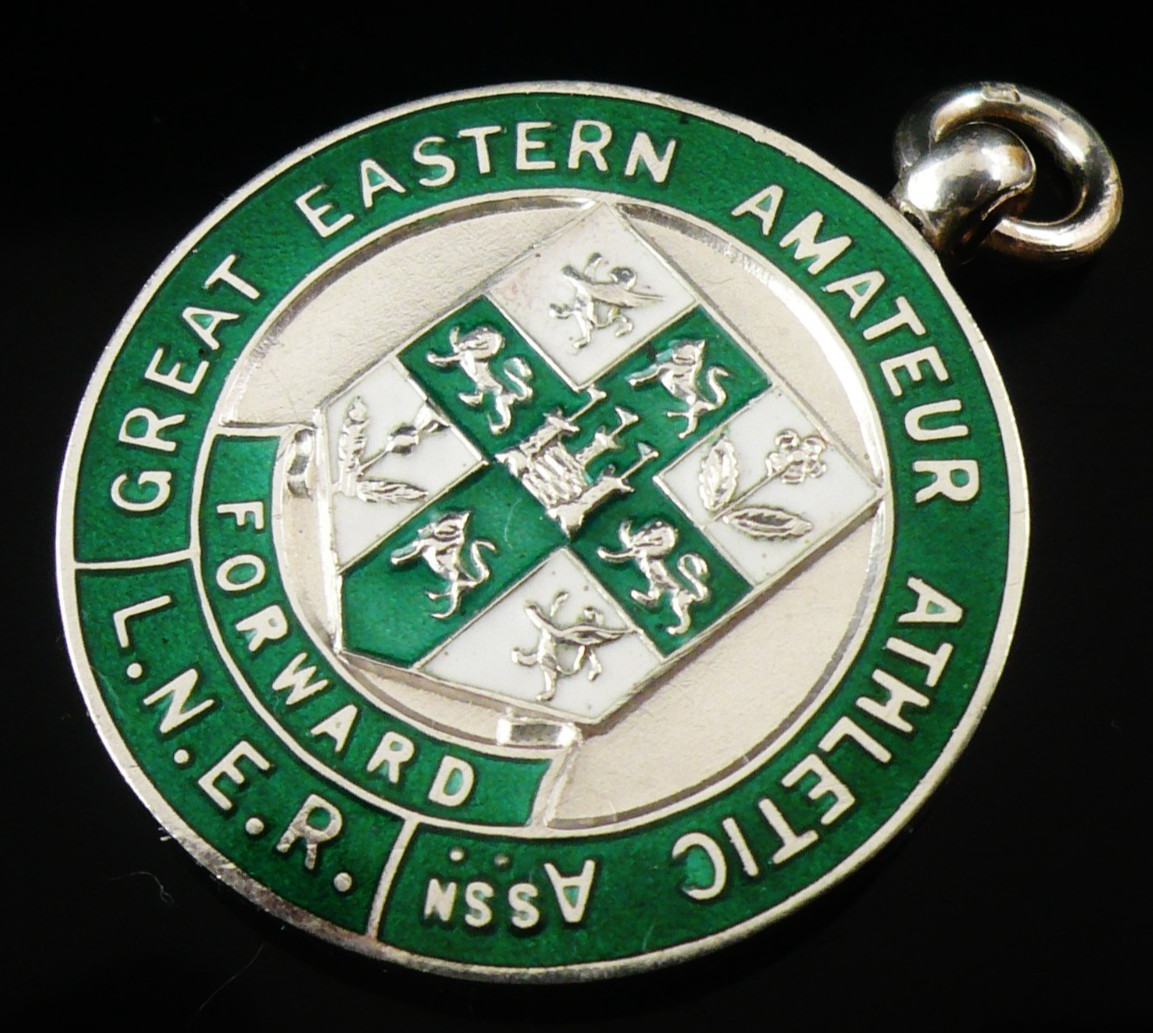 Sterling Silver Enamel Pocket Watch Fob Medal L.N.E.R,  Amateur Athletics 1936