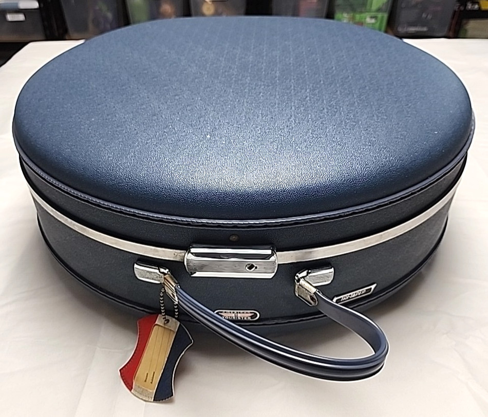Vintage American Tourister Tri Taper Blue Hard Side 20" Round Luggage Case