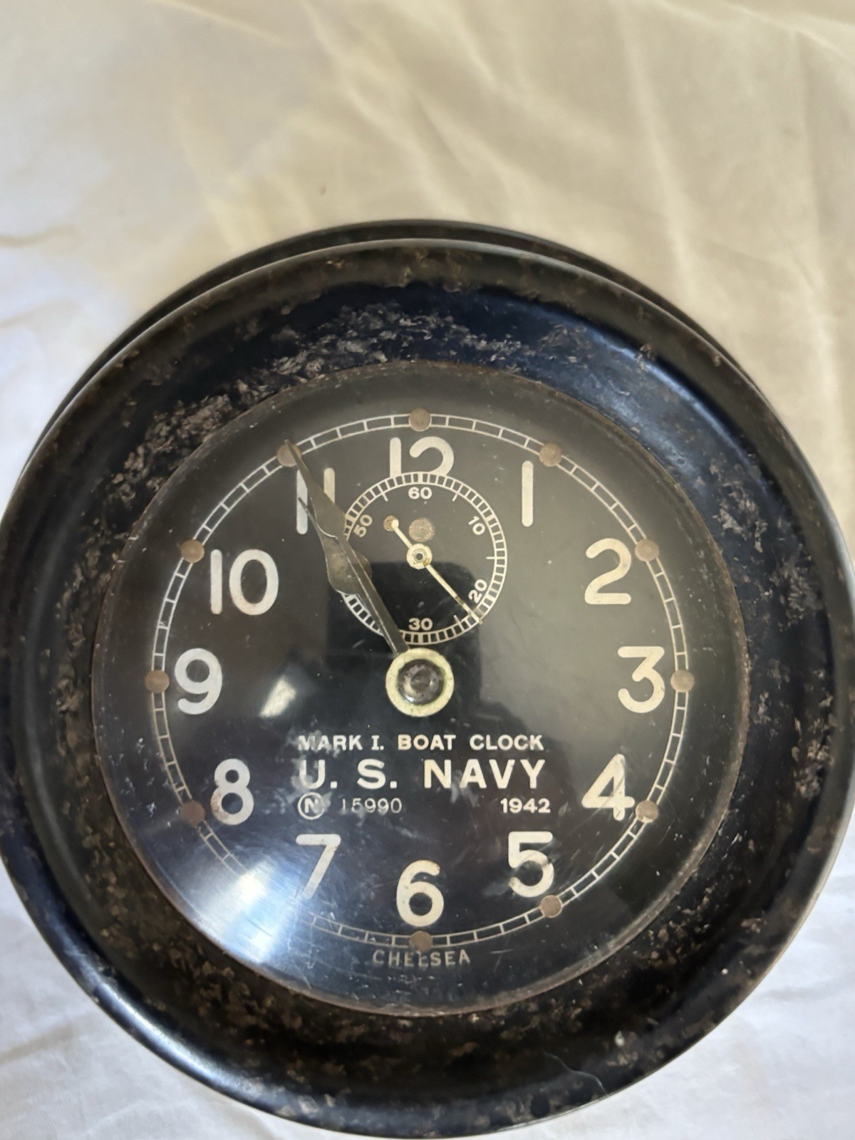 U.S. Navy Mark I Deck Clock 1942– WWII CHELSEA 15990 BAKELITE W/ Key Working