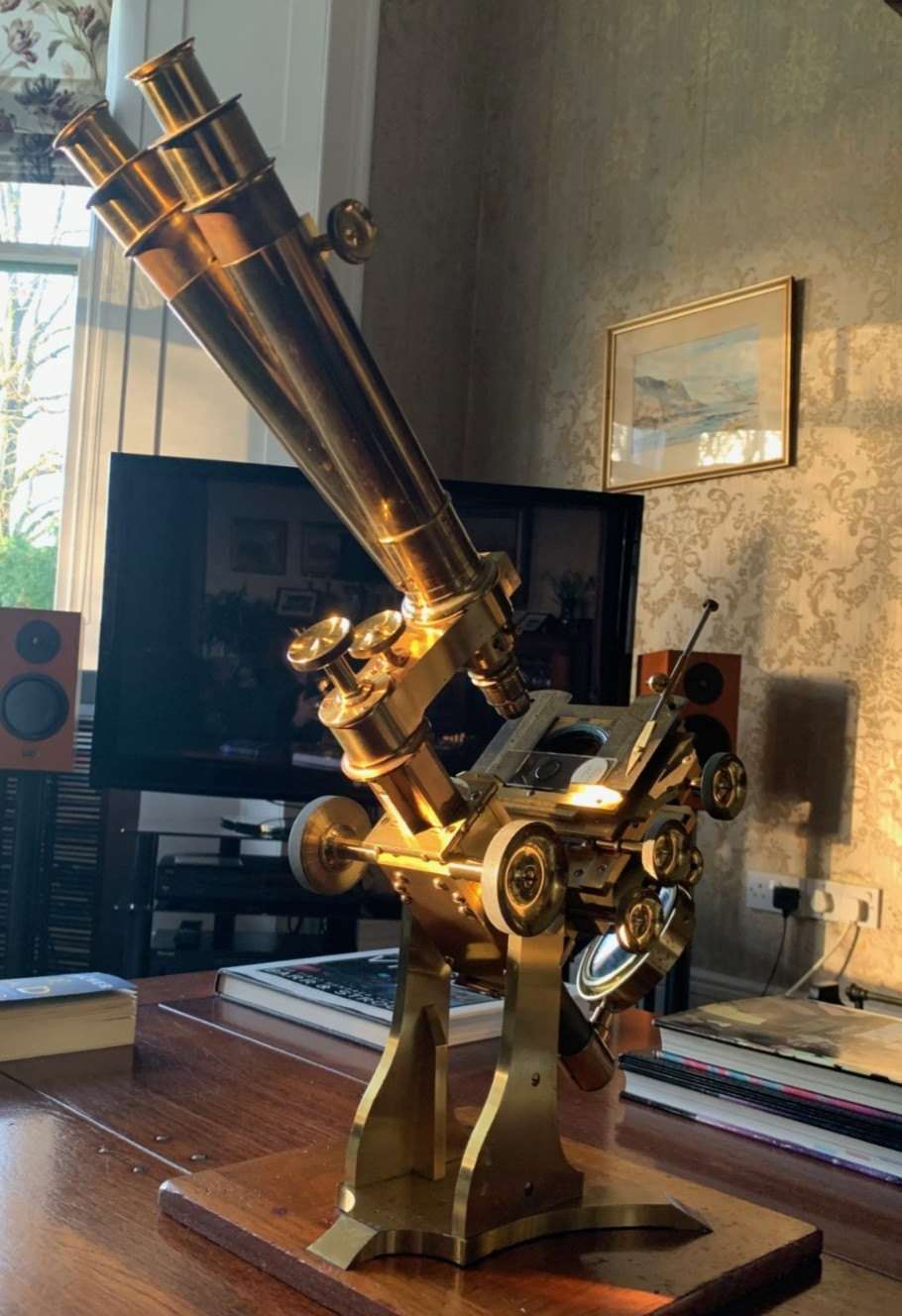 Antique Charles Baker - Best No. 1 Bar-limb Brass Microscope - circa 1860, Cased