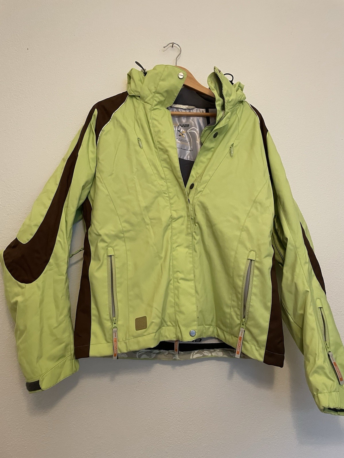 Vintage Descente North America Hooded Ski Jacket Neon Green/Brown Women Size 14