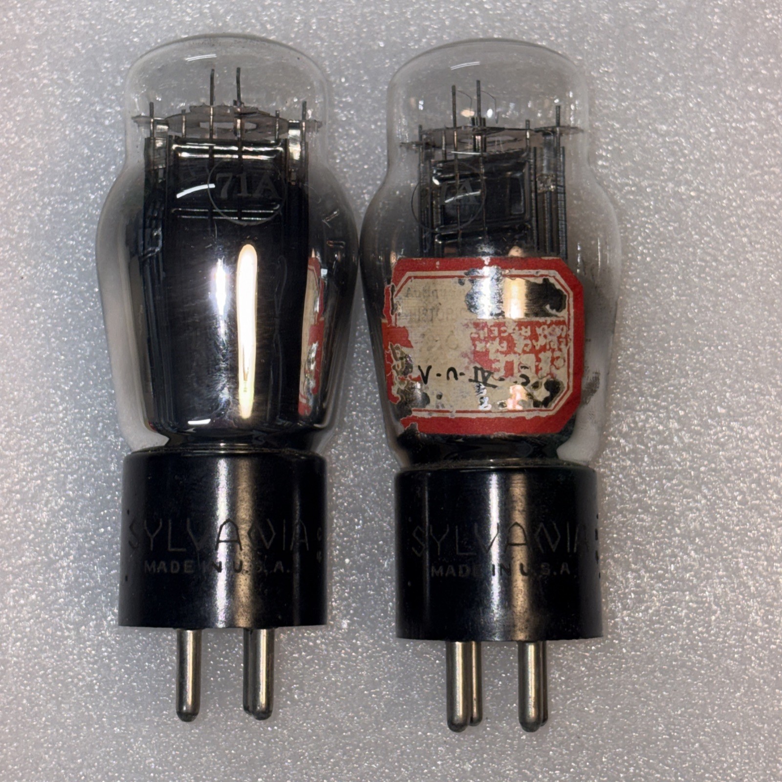Pair Sylvania 71A Engraved Base Vacuum Tubes TV7 Tested Strong