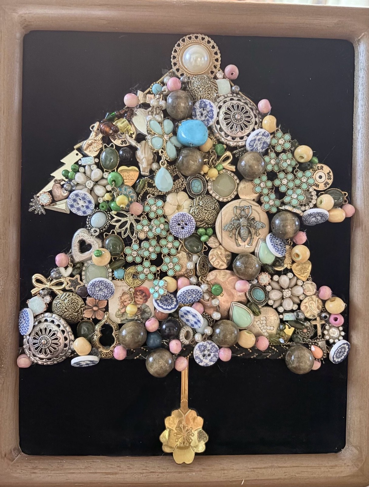 Vintage Costume Jewelry Christmas Tree Heart and Bee