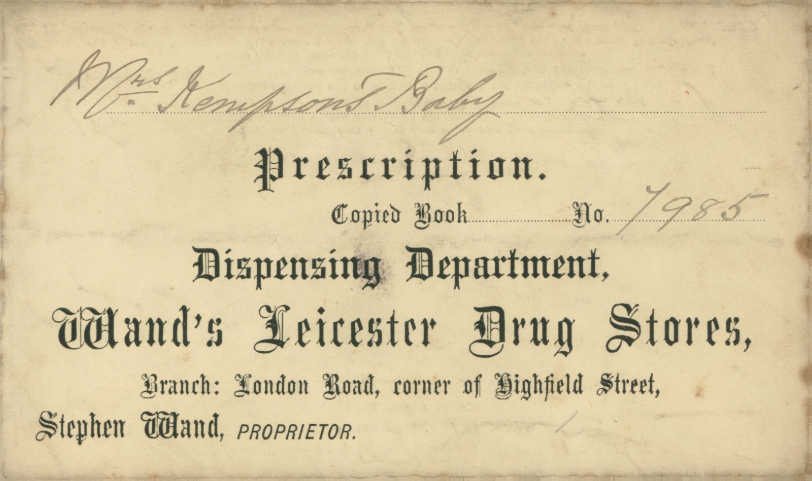 Antique Prescription Envelope Wand's Leicester Drug Stores London Road -7985