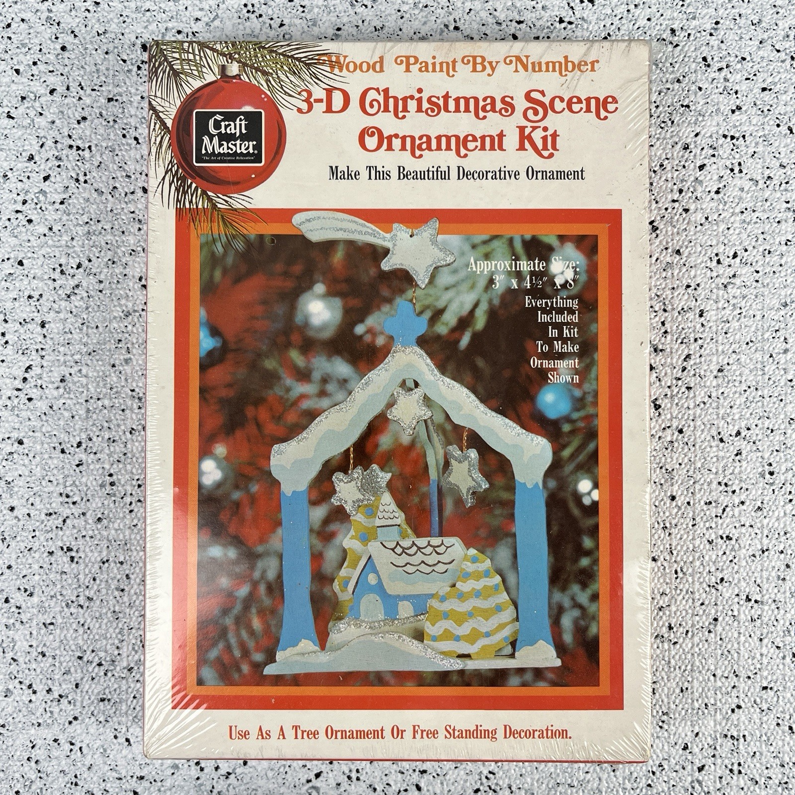 Craft Master 3-D Christmas Scene Ornament Kit Wood Paint by Number VTG 70s NEW