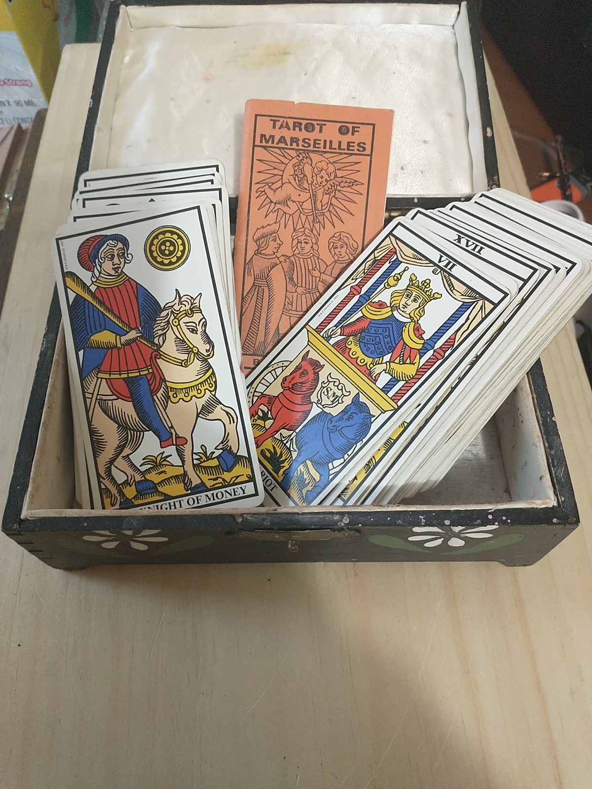 Antique Tarot B.P.GRIMAUD Double Deck And Hand Made Storage Box