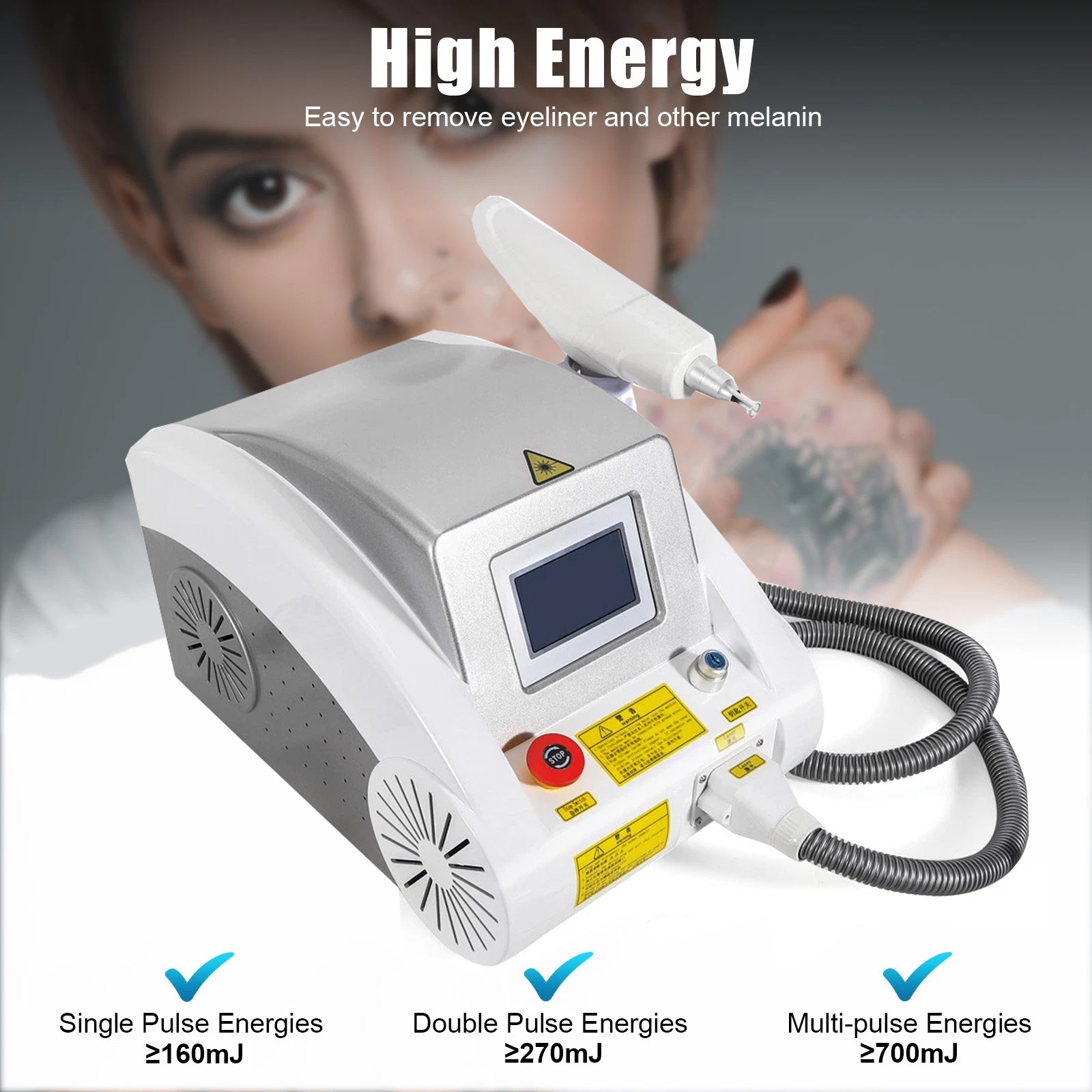 Professional Q Switch ND YAG LASER Tattoo Removal Eyebrow Callus Removal Machine