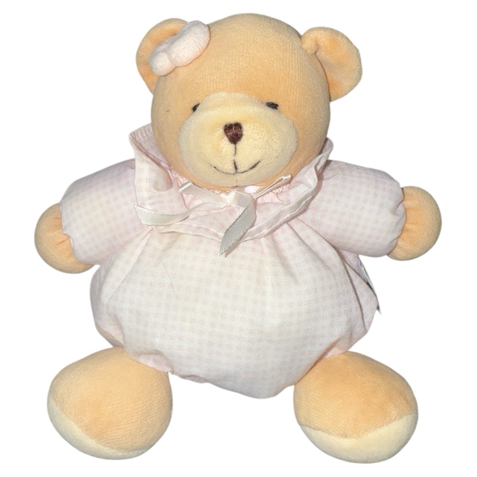 Luckson Teddy Bear Pink Gingham Round Chubby Velour Lovey Plush Stuffed 6” Bow