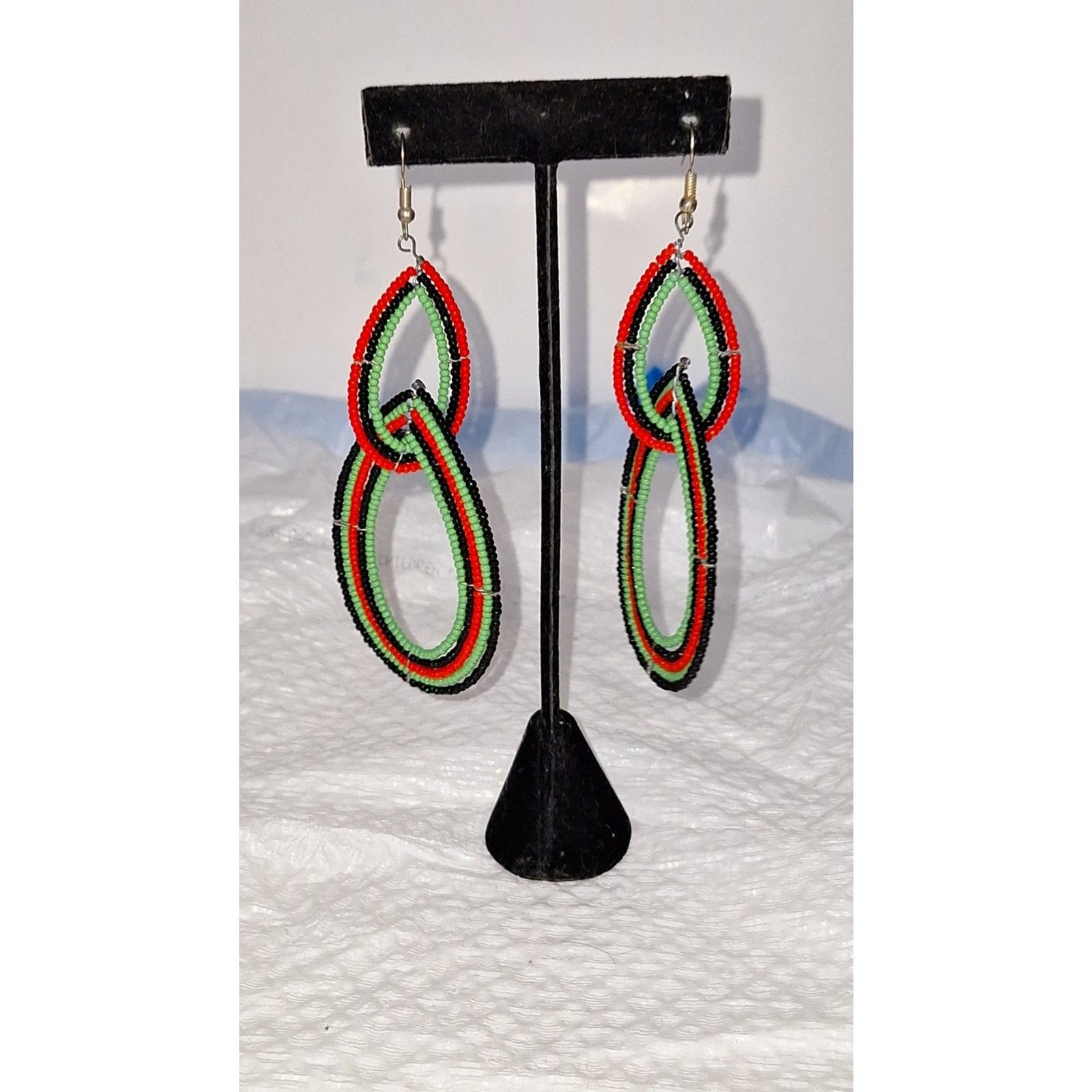 Maasai Seed Bead Funky Tribal Long Dangle Earrings Beaded Colorful Bohemian 