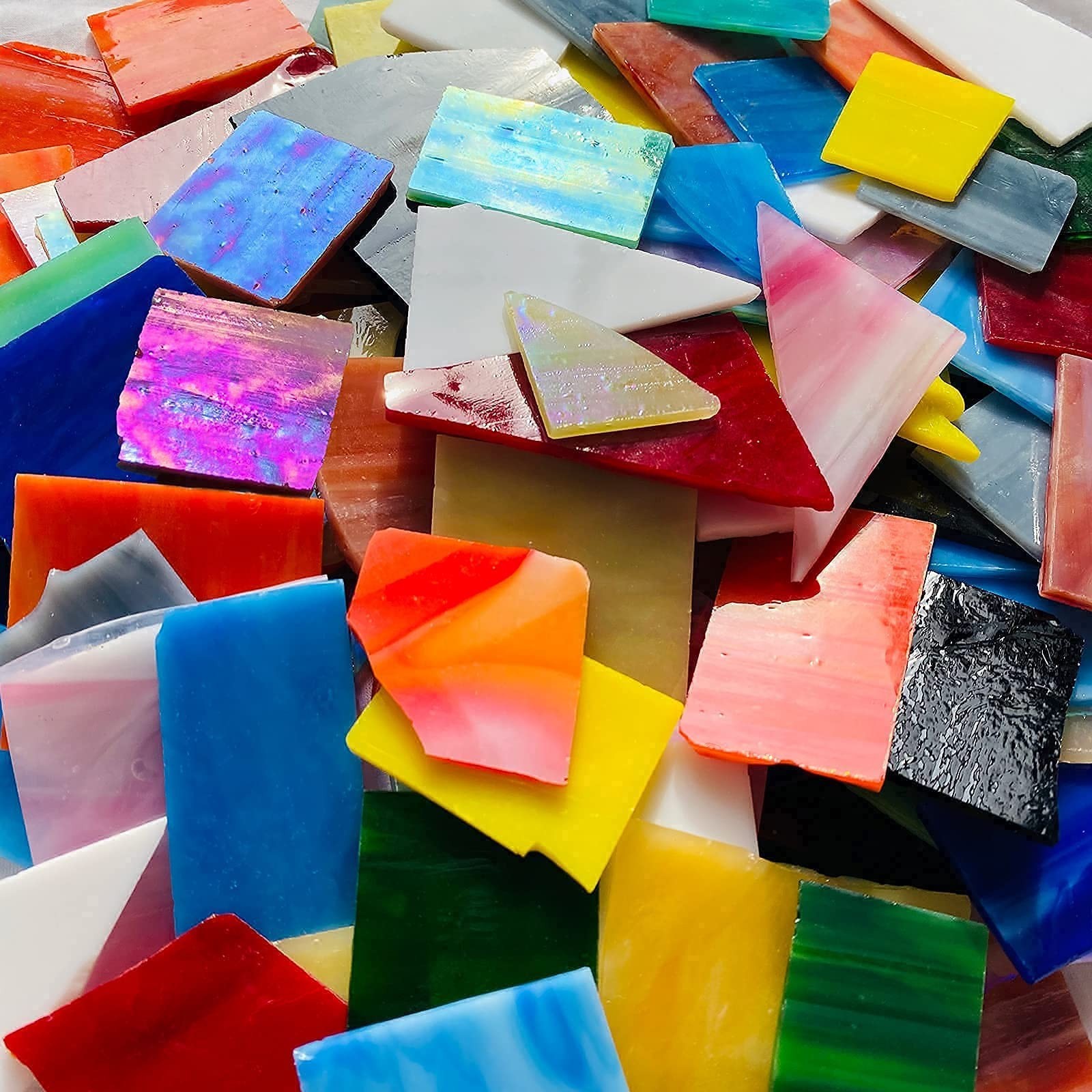 Mosaic Tiles Stained Glass Scraps Sheets for Crafts Bulk, Broken Glass Pieces...