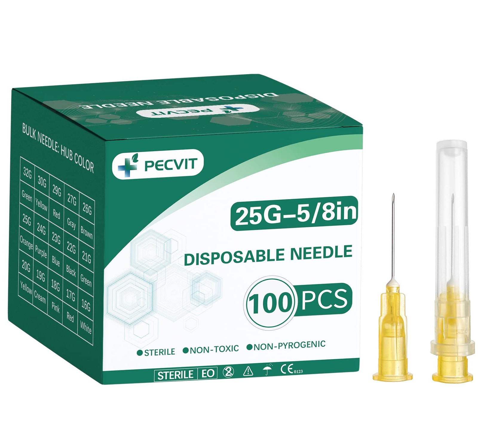 100Pack 25Ga 5/8 inch Needle(16mm) Luer Lock Lab Dispensing 25G 