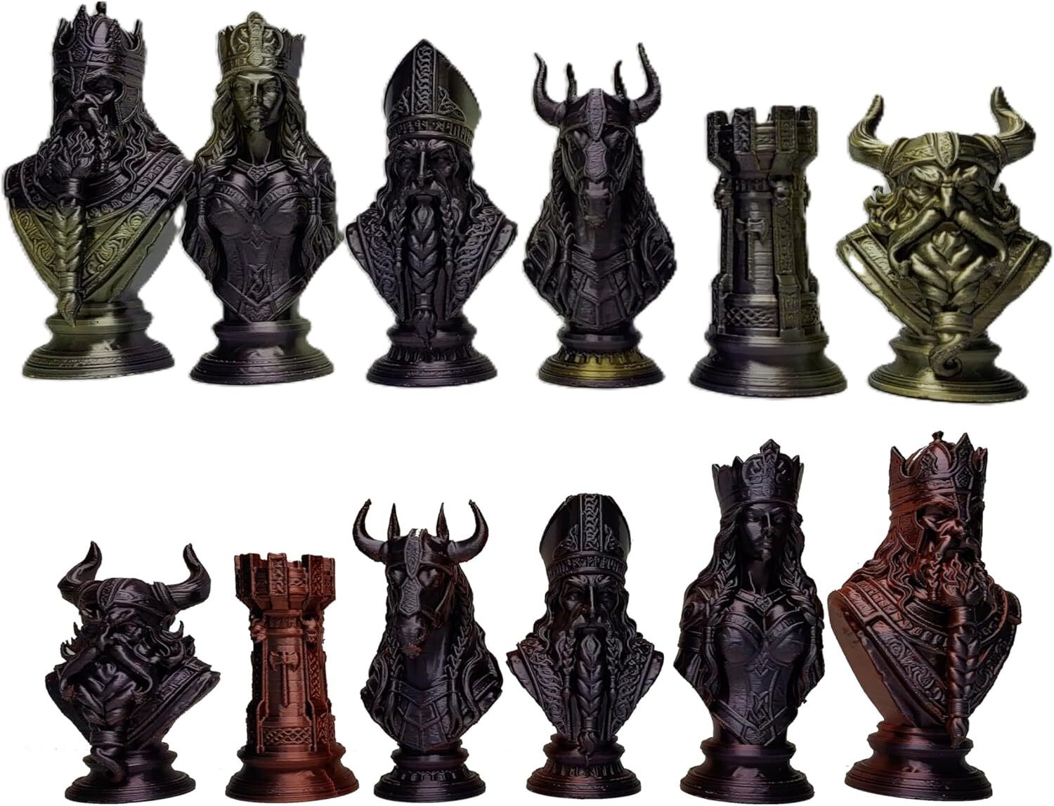 Viking Warrior Chess Set Pieces – Silk Gold & Silver Sculptures | Norse Fantasy