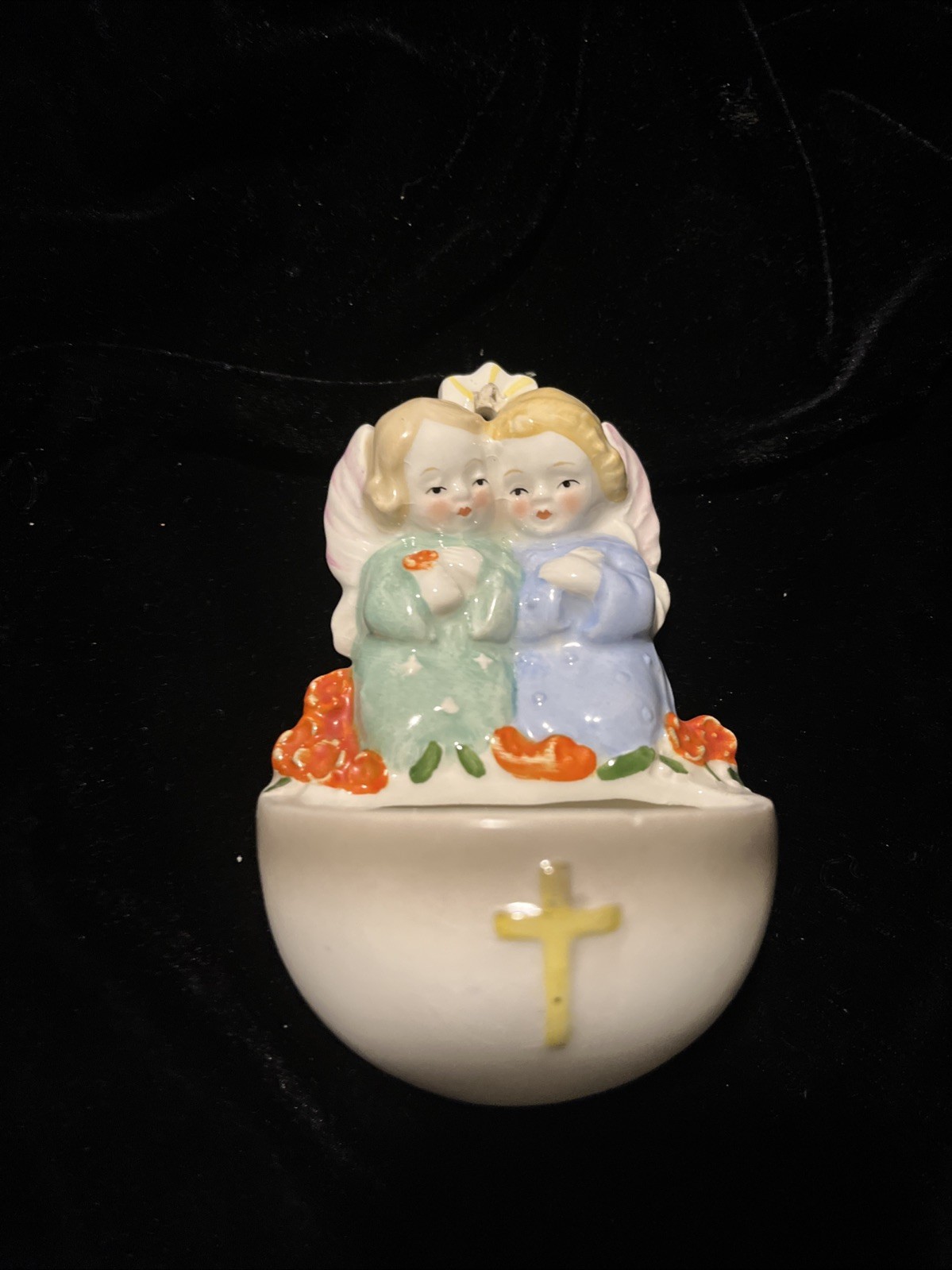 Goebel Holy Water Font Angels And Flowers 4”