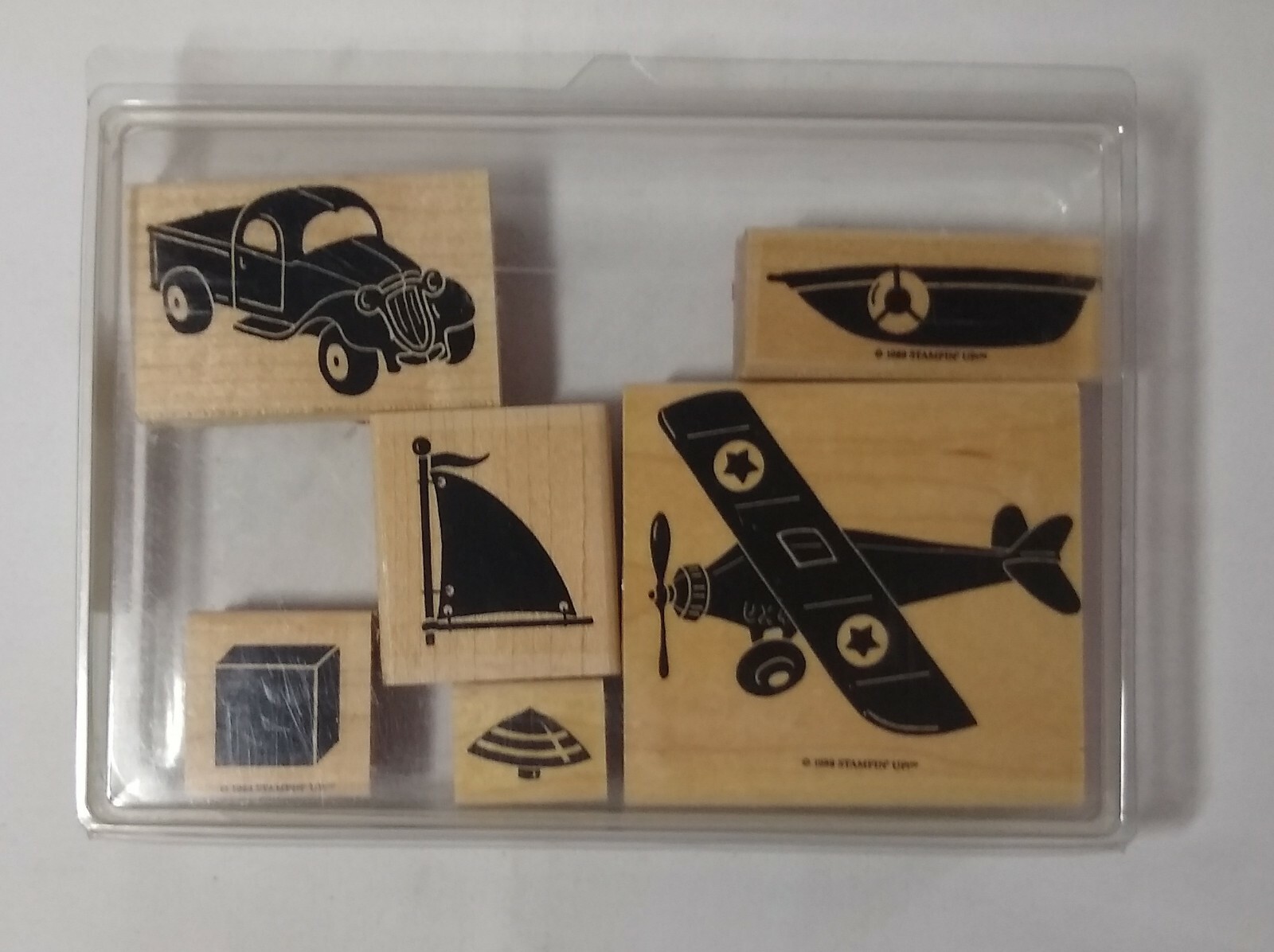 Stampin Up Airplanes 1988 Retired Vintage Rubber Stamp Set of 6 Boat Truck Sail 