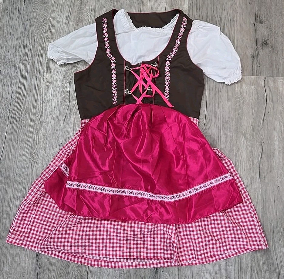 German Trachten Dirndl Oktoberfest Fancy Dress Up Halloween Adult Costume 3 Pcs
