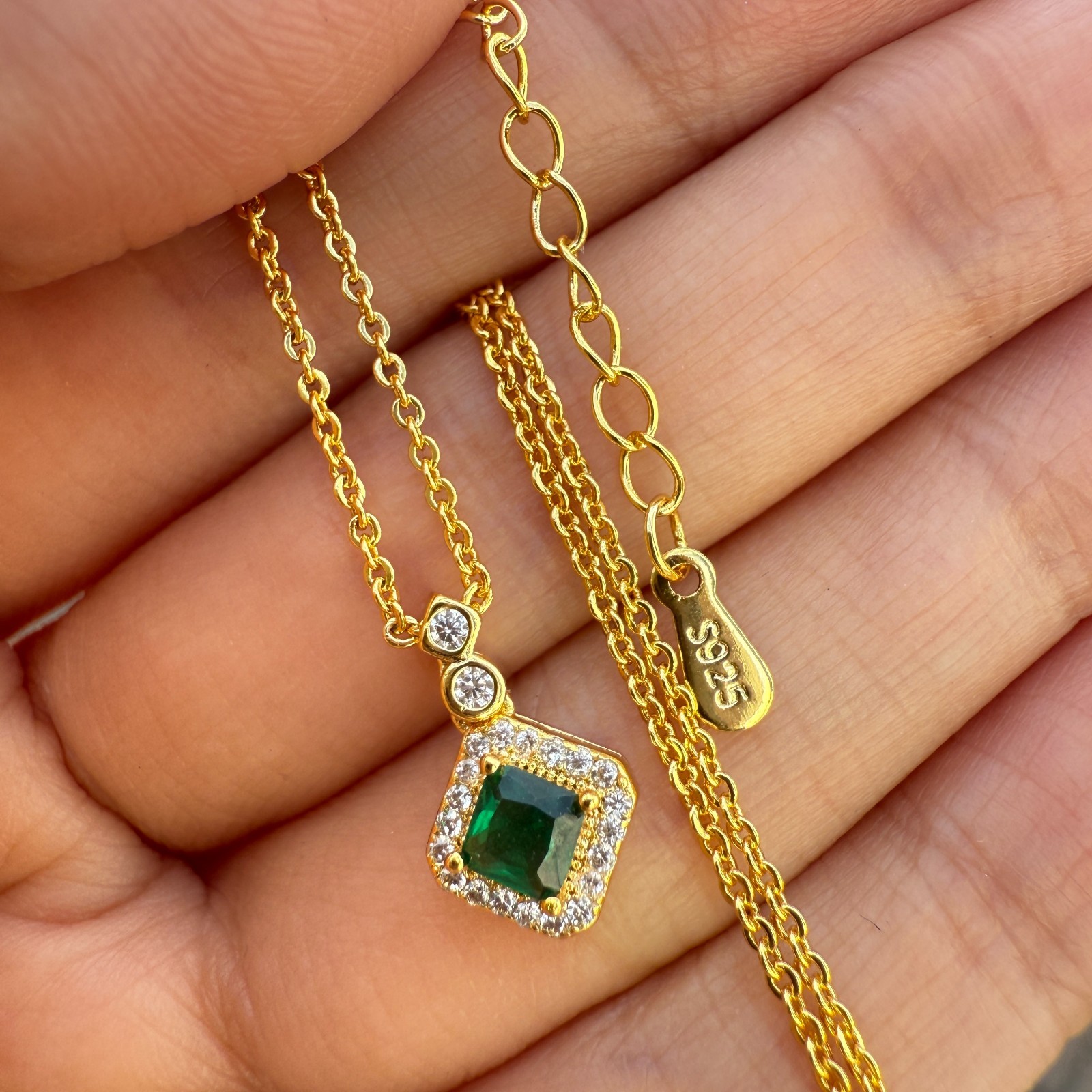 925 Sterling Silver Necklace 4mm Natural Emerald Gemstone Zircon Pendant Women